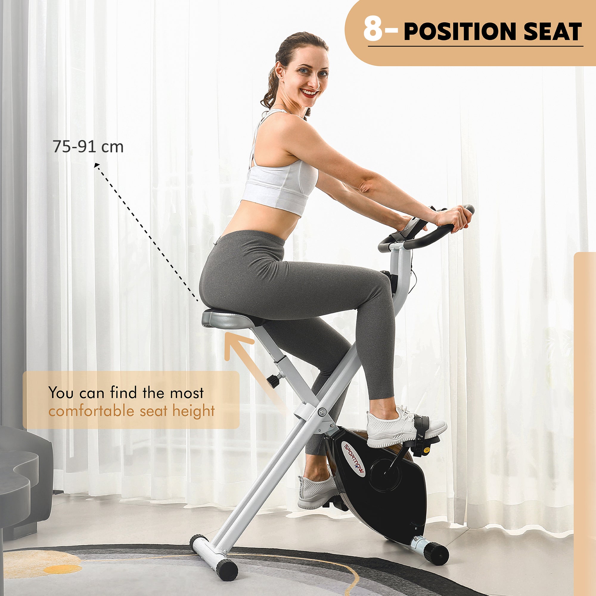 SPORTNOW Folding and Quiet Exercise Bike with 8-Level Magnetic Resistance and Heart Rate Sensor, for Home Gym, Black and White - North Peak Garden Furniture