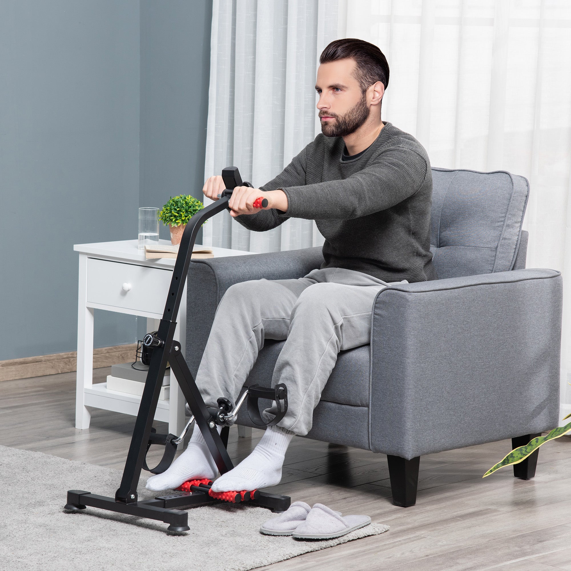 HOMCOM Portable Exercise Bike for Home Pedal Exerciser Height-adjustable 56L x 44- 56W x 75- 97H cm Black and Red
