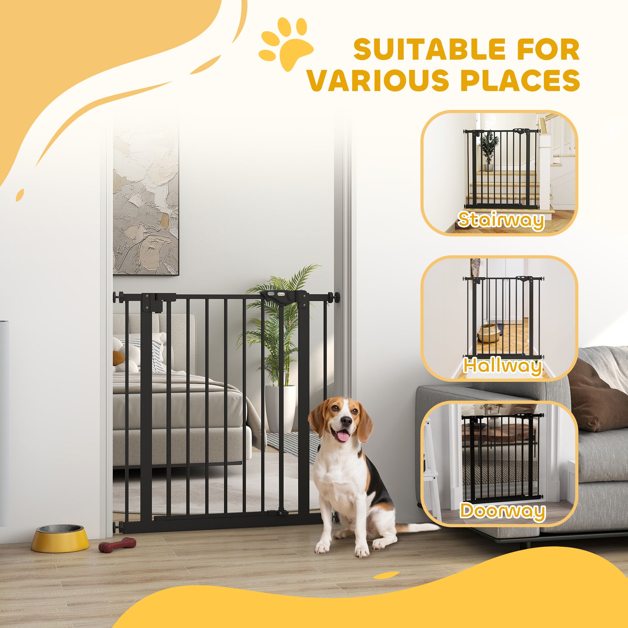 PawHut Metal 74-80cm Wide Adjustable Dog Gate Black
