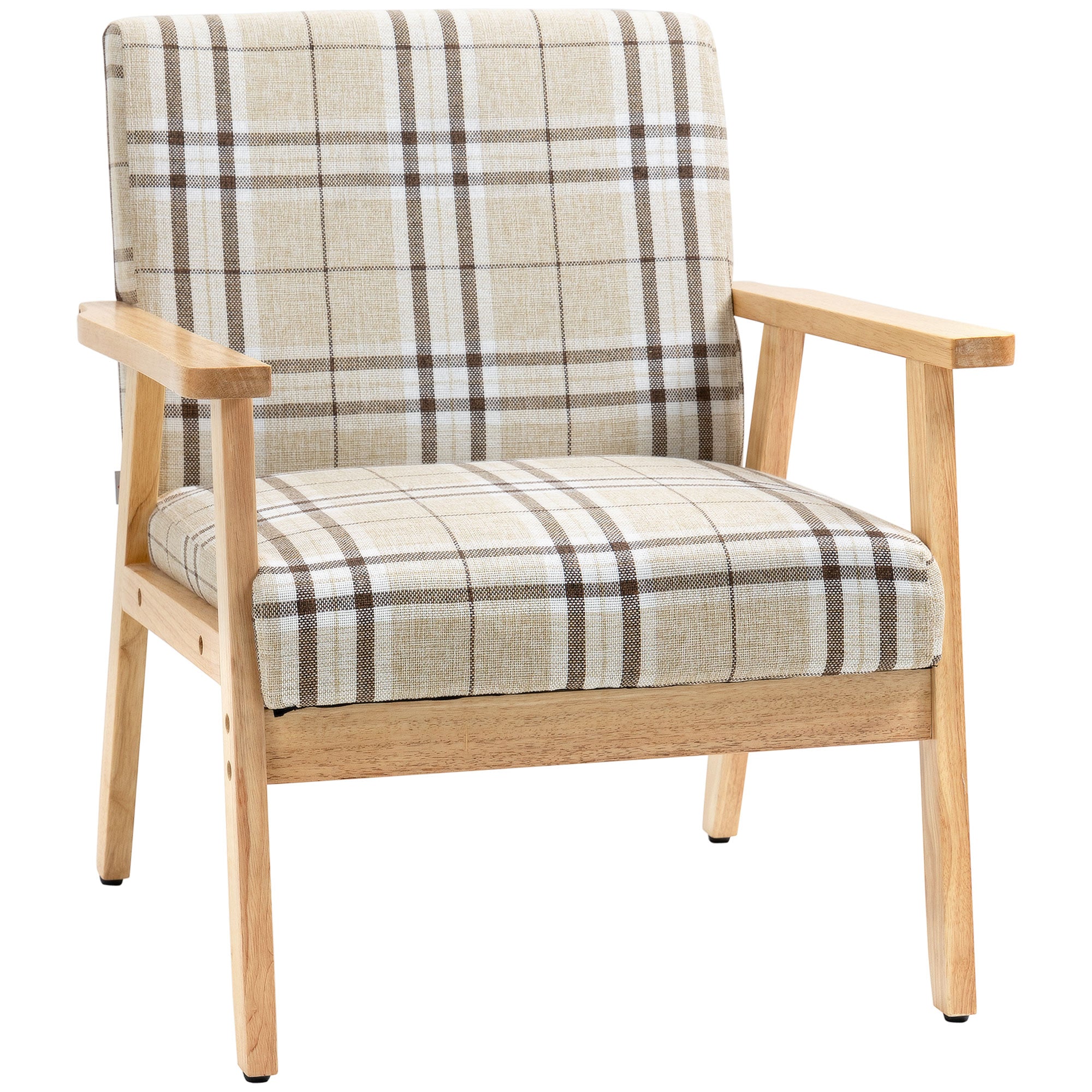 HOMCOM Modern One Seater Sofa for Living Room, Linen Fabric Small Couch with Rubber Wood Frame, Armrests, Lattice Pattern, Upholstered Armchair, Beige - North Peak Garden Furniture