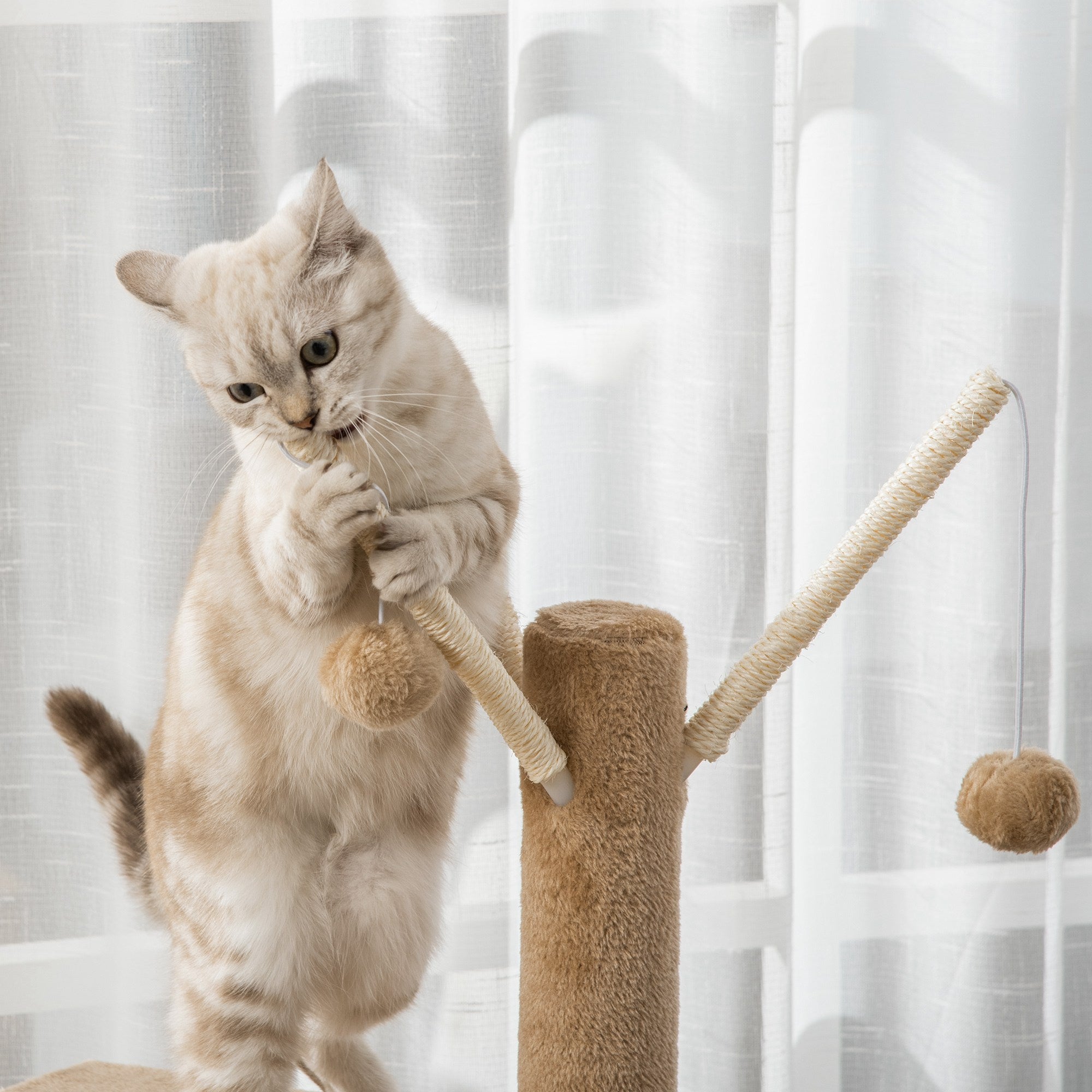 PawHut 121cm Cat Tree Tower for Indoor Cats Kitten Activity Centre Scratching Post with Bed Tunnel Perch Interactive Ball Toy Brown - North Peak Garden Furniture