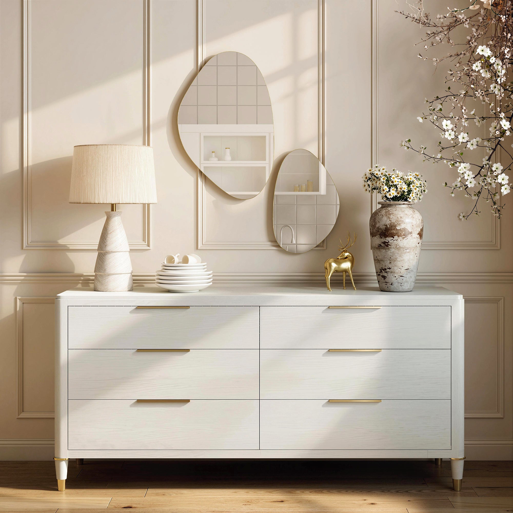 HOMCOM Set of 2 Pebble-Shaped Wall Mirror - Gold Tone