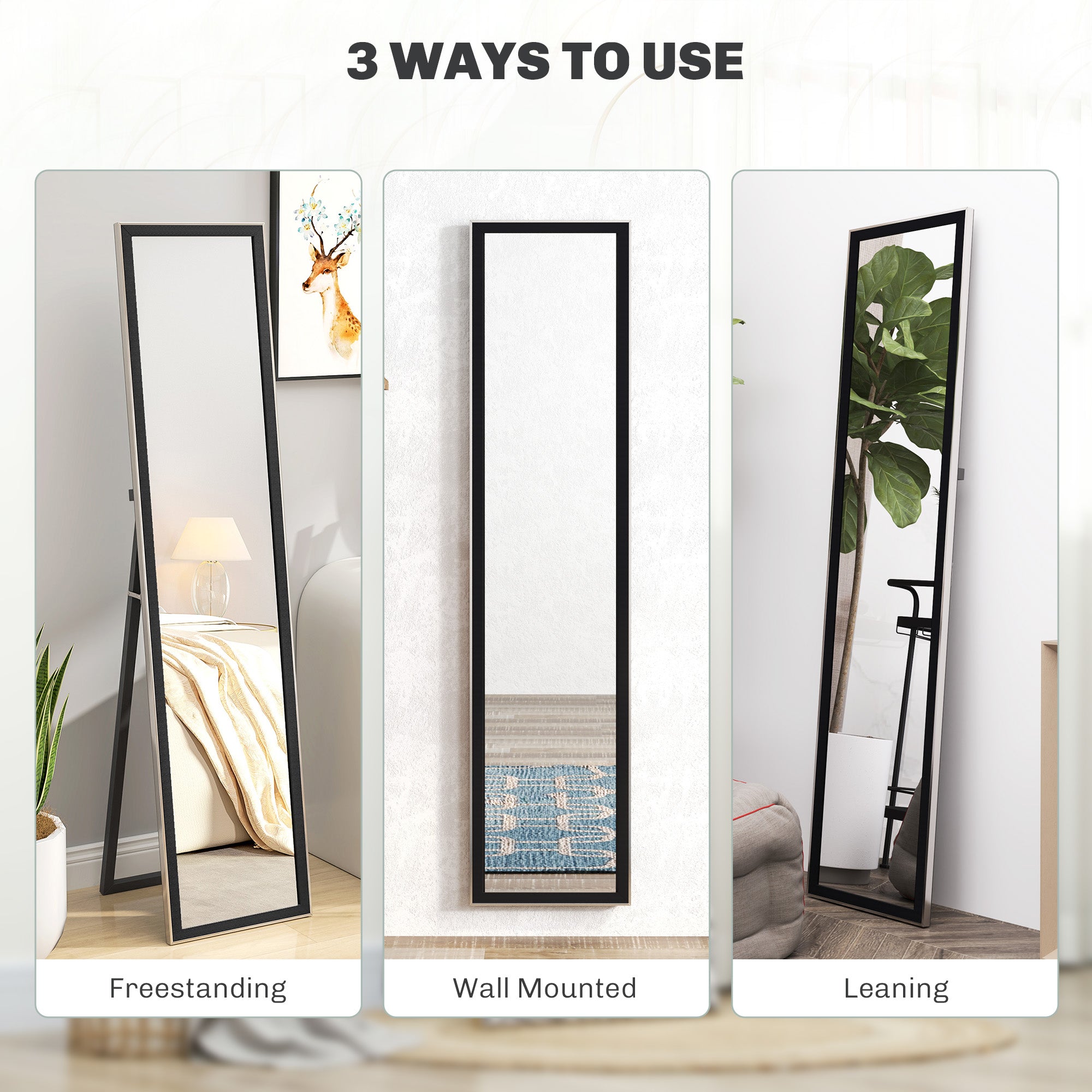 HOMCOM Glitter Frame Full-Length Mirror - Black - North Peak Garden Furniture