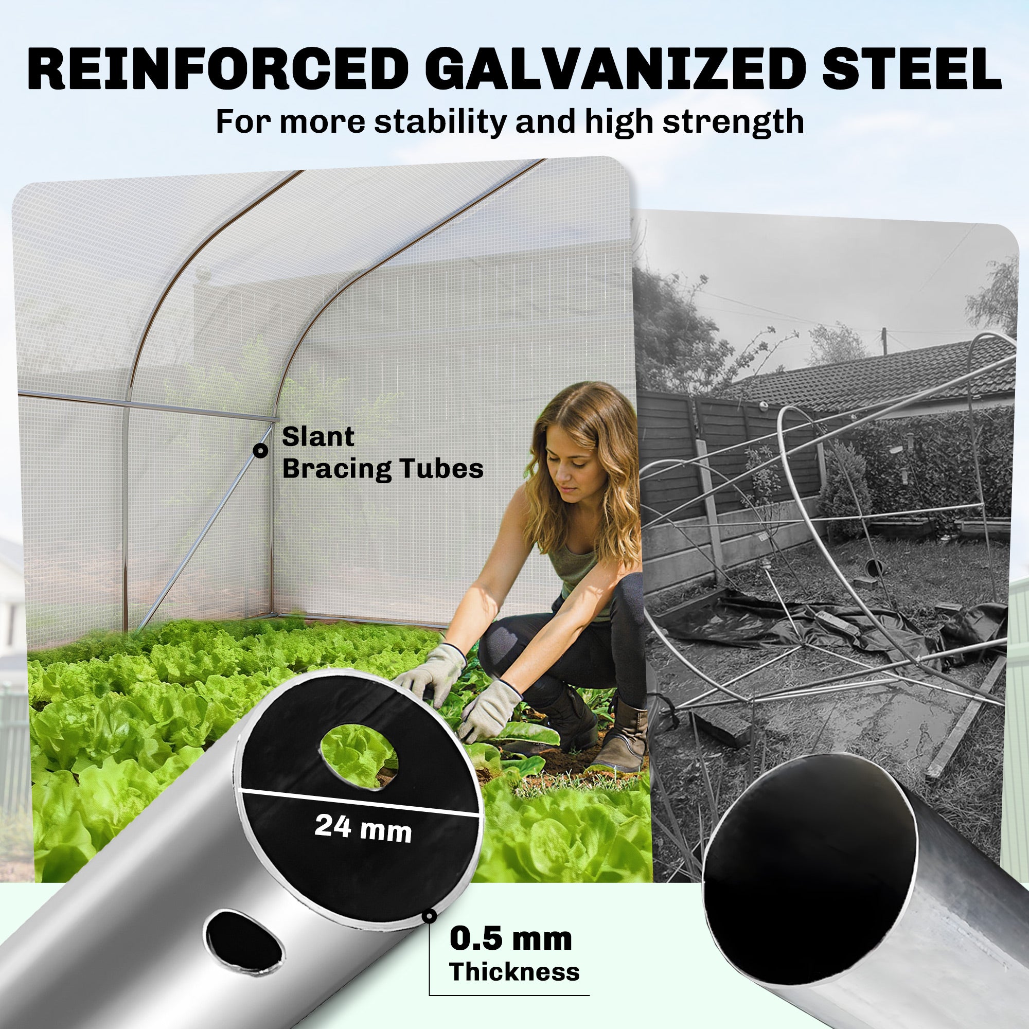 Outsunny 4 x 3(m) Walk-in Polytunnel Greenhouse, Zipped Roll Up Sidewalls, Mesh Door, 8 Mesh Windows, Tunnel Warm House Tent with PE Cover, Complimentary Plant Labels and Gloves, White