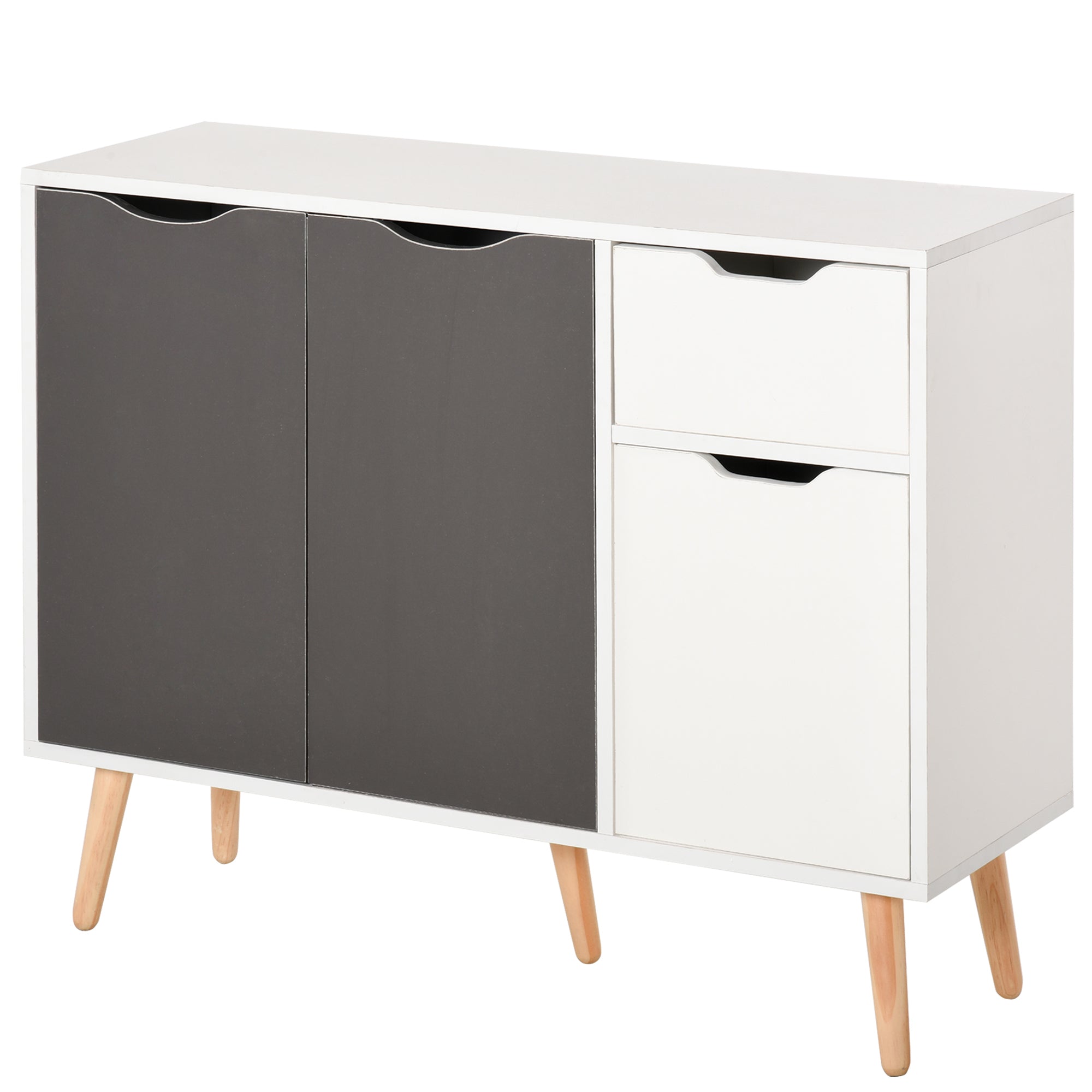 HOMCOM Sideboard Floor Standing Storage Cabinet with Drawer for Bedroom, Living Room, Home Office, Grey - North Peak Garden Furniture