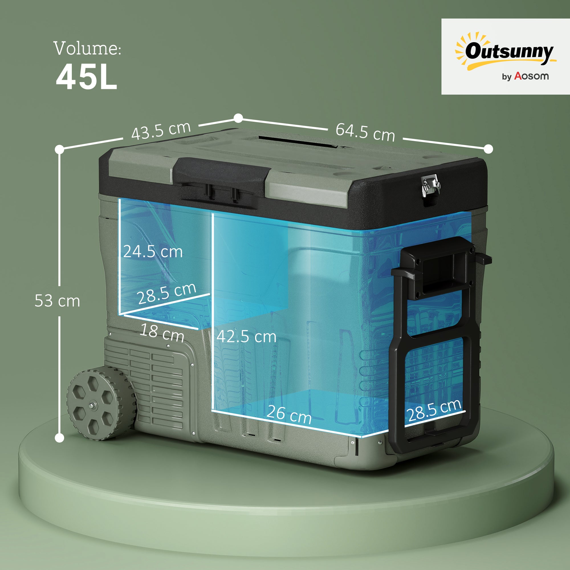 Outsunny 45L Camping Fridge Freezer Dual Zone, Portable Car Fridge 12V/24V DC & 100-240V AC, Electric Cool Box -20℃-20℃ with Wheels and LED Light, for Travel, RV, Road Trip, Picnic - North Peak Garden Furniture