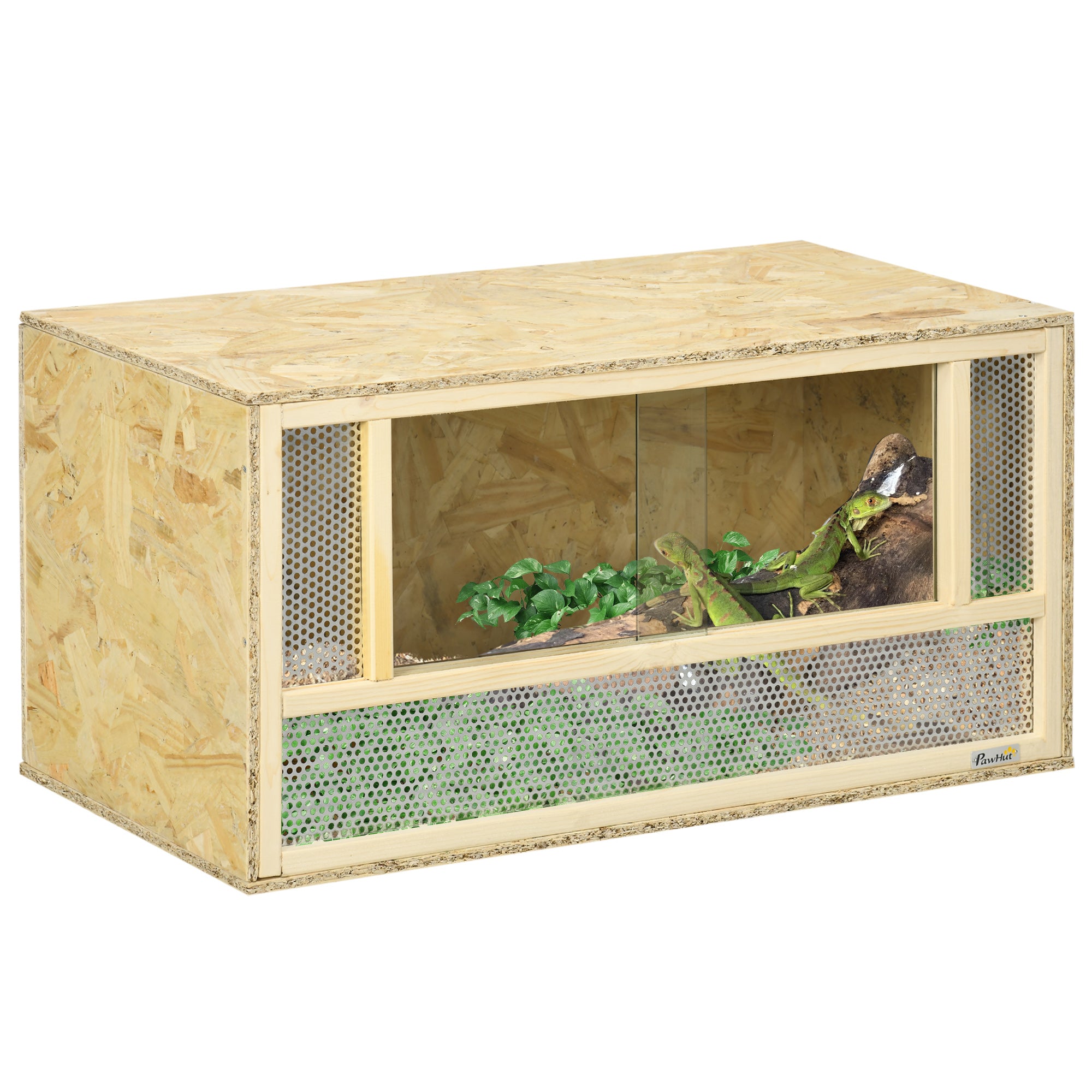 PawHut Reptile Terrarium Vivarium, Climbing Pet Containers, Reptile Habitat w/ Transparent Sliding Doors, Breathable Mesh, for Lizards, Horned Frogs, Snakes and Chameleons, 80 x 40 x 40 cm