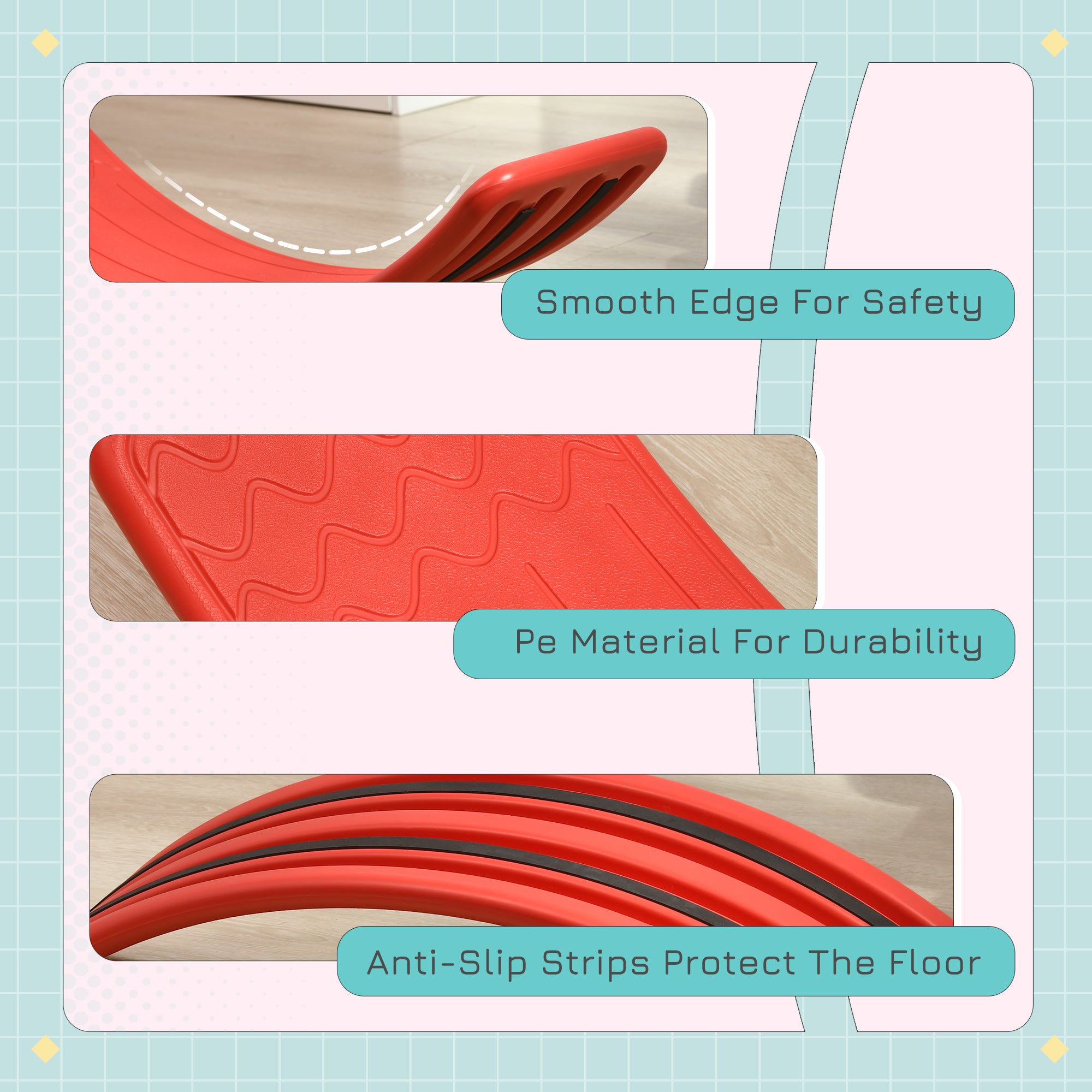 ZONEKIZ Balance Board Kids Wobble Board, Stepping Stone, Montessori Toy for Children, Nursery Toy, for Ages 3-6 Years, 82 x 27.5 x 19.5cm - Red - North Peak Garden Furniture