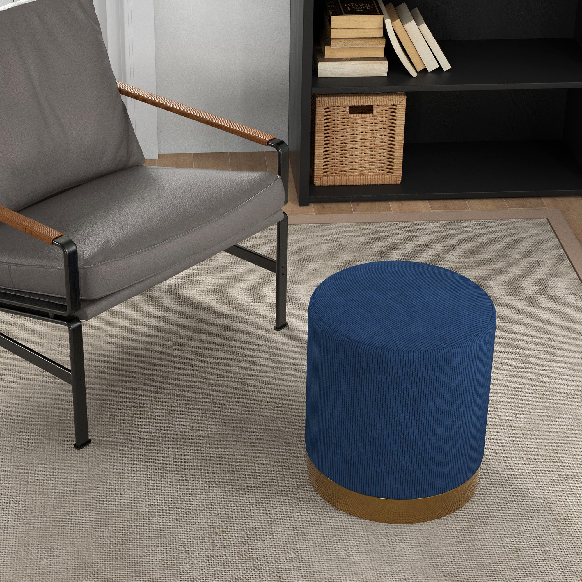 HOMCOM Soft Padded Corduroy Footstool - Dark Blue - North Peak Garden Furniture
