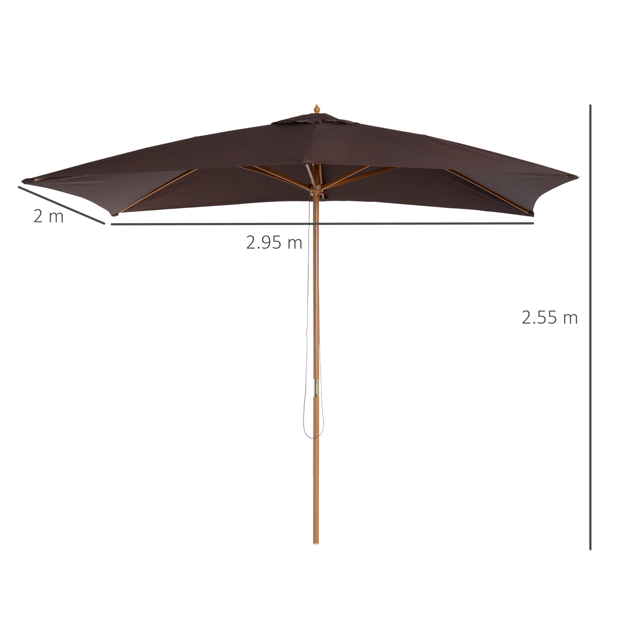 Outsunny 2 x 3m Wooden Garden Parasol Umbrella Outdoor Sun Shade Canopy, Dark Coffee - North Peak Garden Furniture
