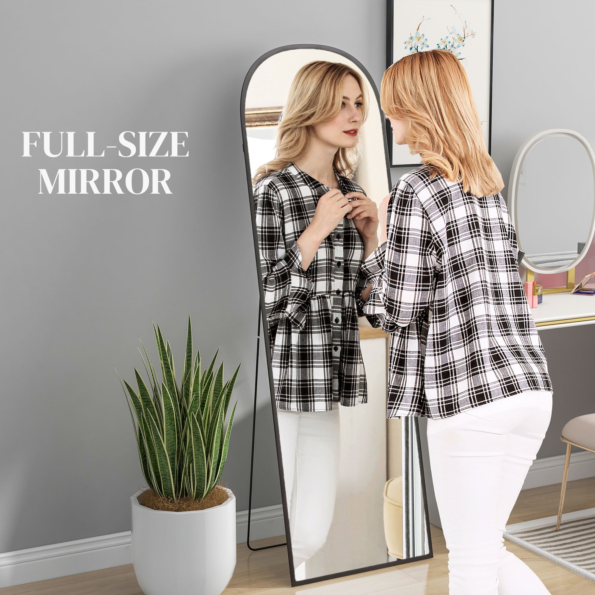 HOMCOM 162cm Aluminium Frame Standing Mirror - Black - North Peak Garden Furniture