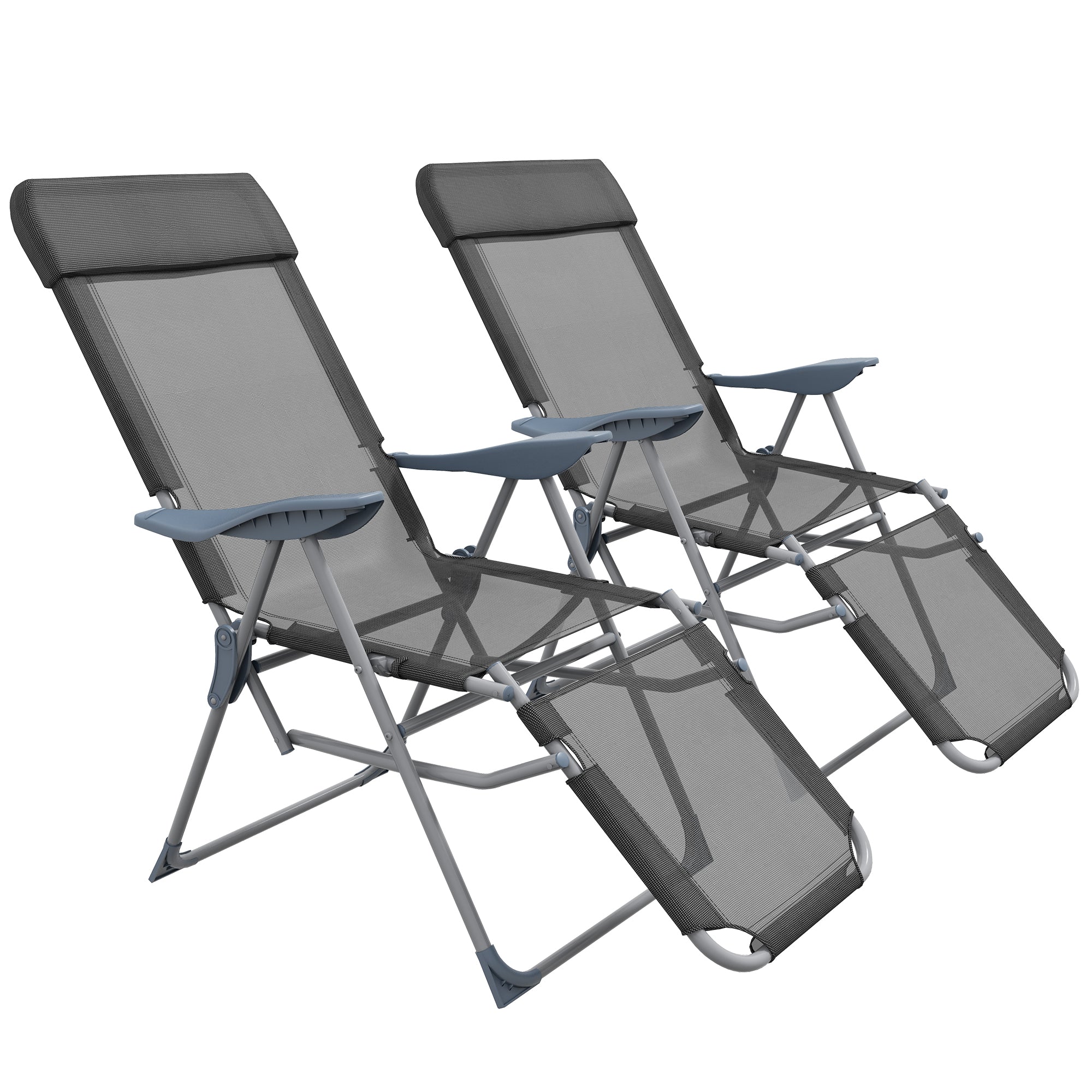 Outsunny Set of Two Sun Loungers, with Five-Position Adjustable Backs - Black