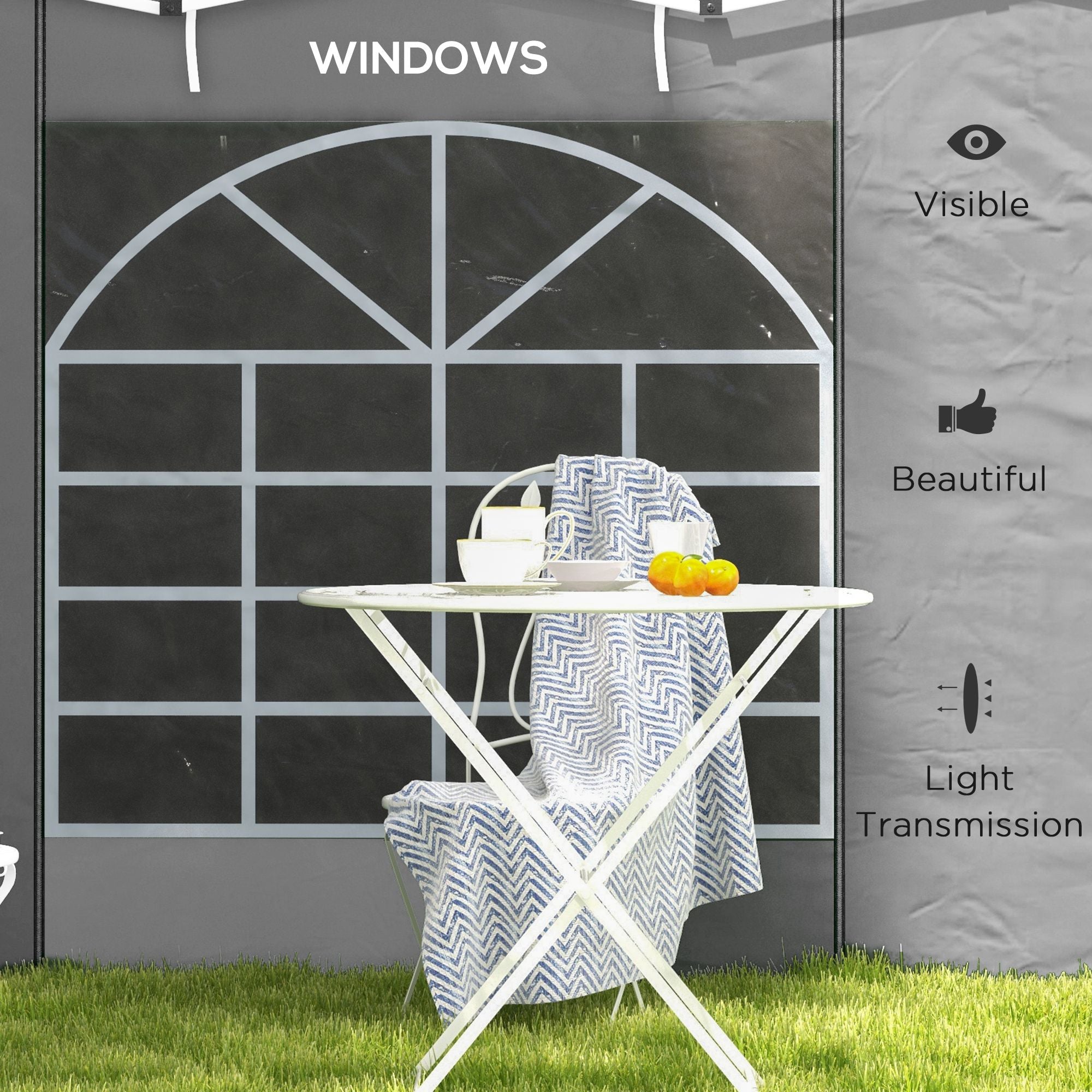 Outsunny Gazebo Side Panels, 2 Pack Sides Replacement, for 3x3(m) or 3x6m Pop Up Gazebo, with Windows and Doors, Light Grey - North Peak Garden Furniture