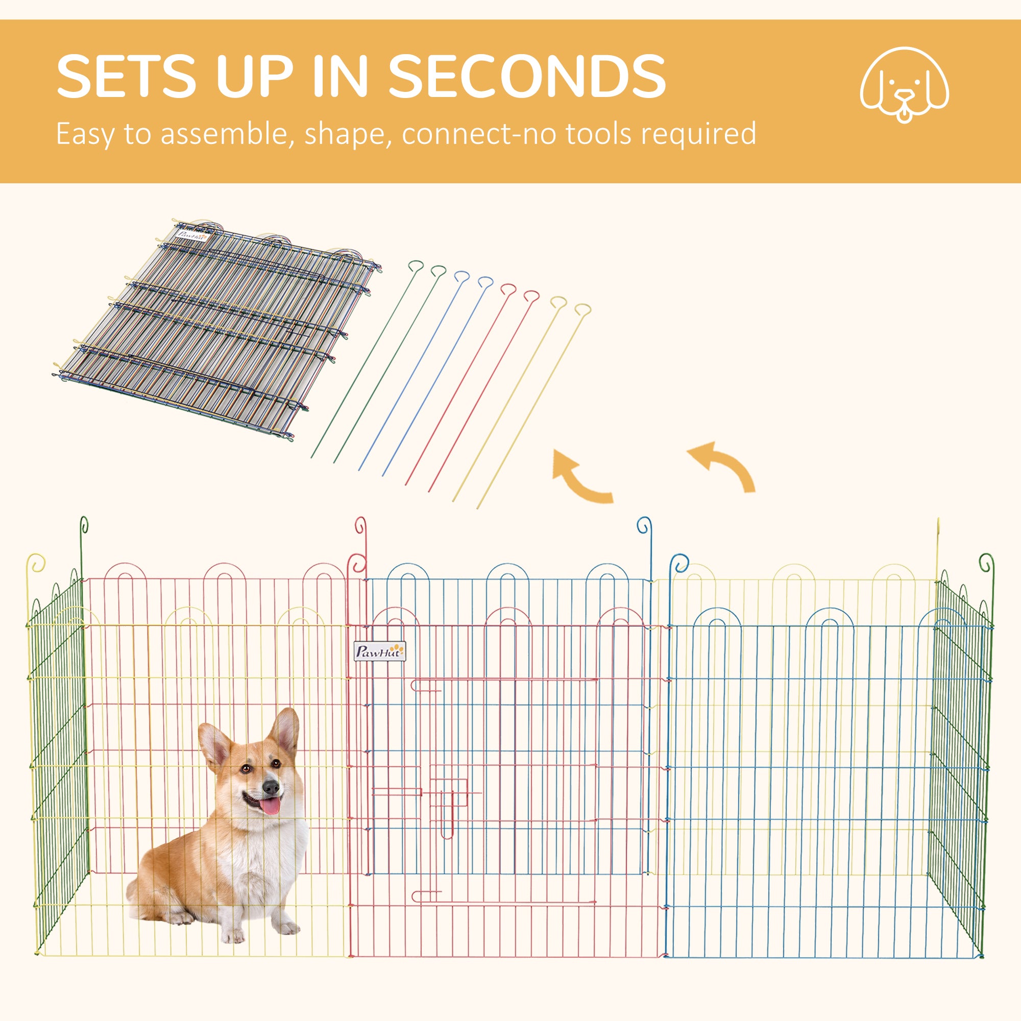 PawHut Pet Playpen Crate, with Eight Panels, Door, for Indoors and Outdoors, 60H x Φ156cm - North Peak Garden Furniture