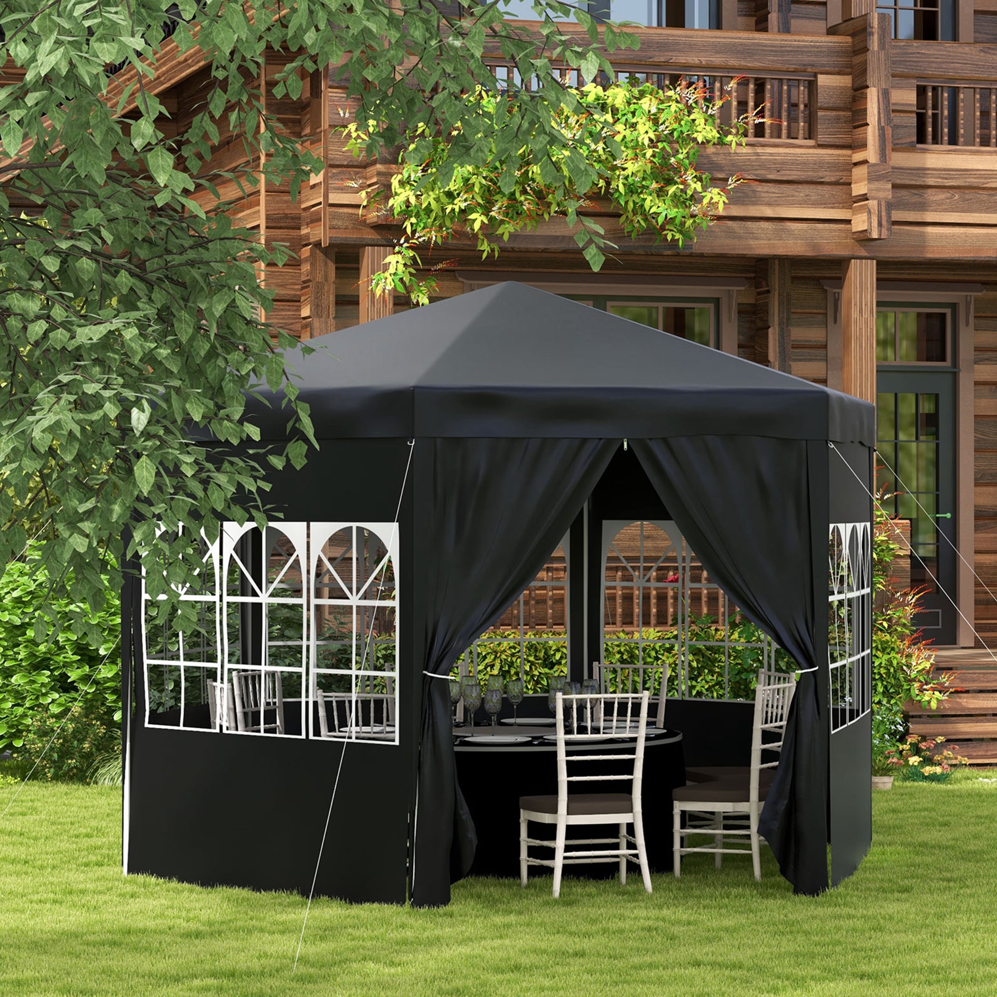 Outsunny 4 m Party Tent Wedding Gazebo Outdoor Waterproof PE Canopy Shade with 6 Removable Side Walls - North Peak Garden Furniture