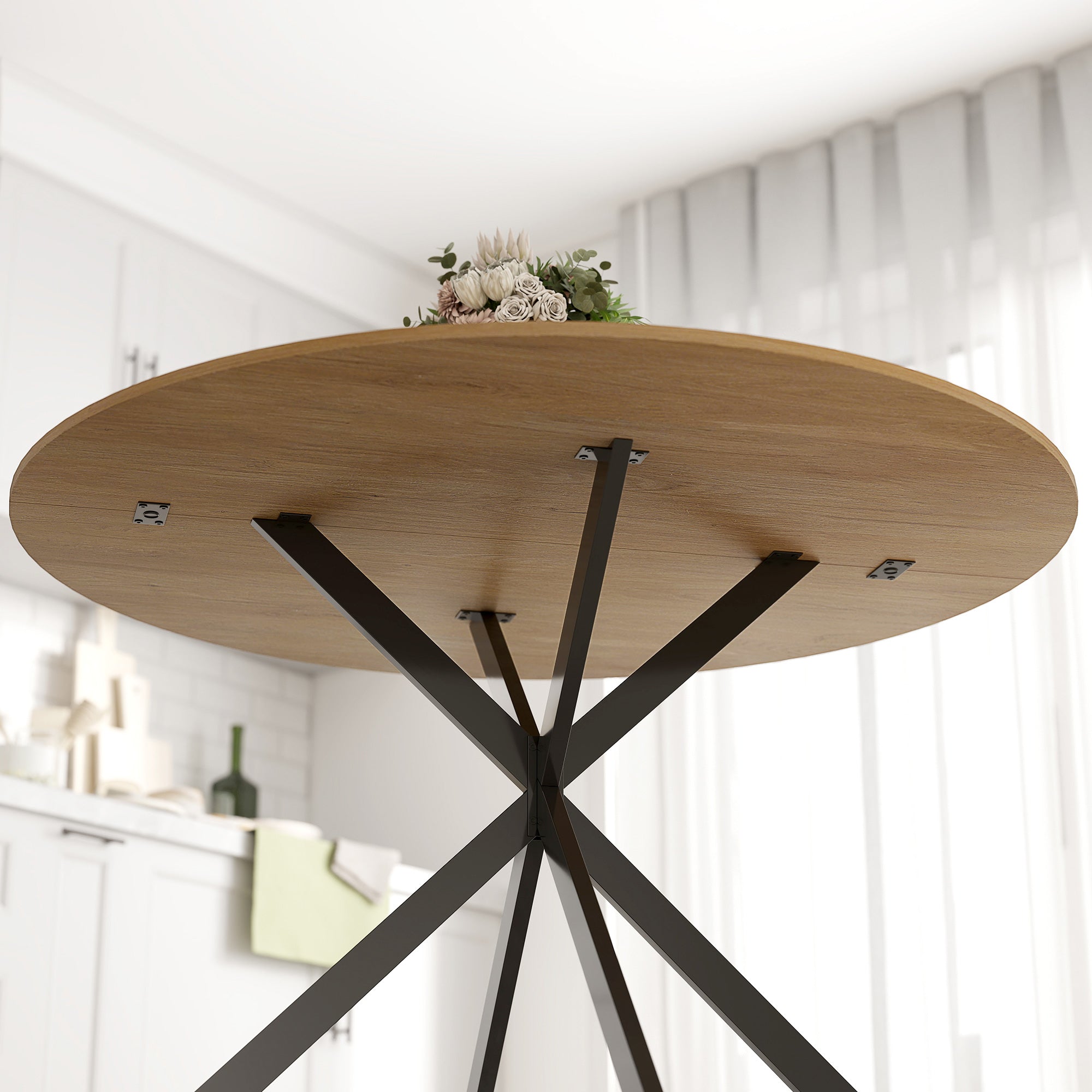 HOMCOM Dining Table for 4, 120 cm Industrial Kitchen Table with Wood Effect Tabletop and Steel Legs, Oak