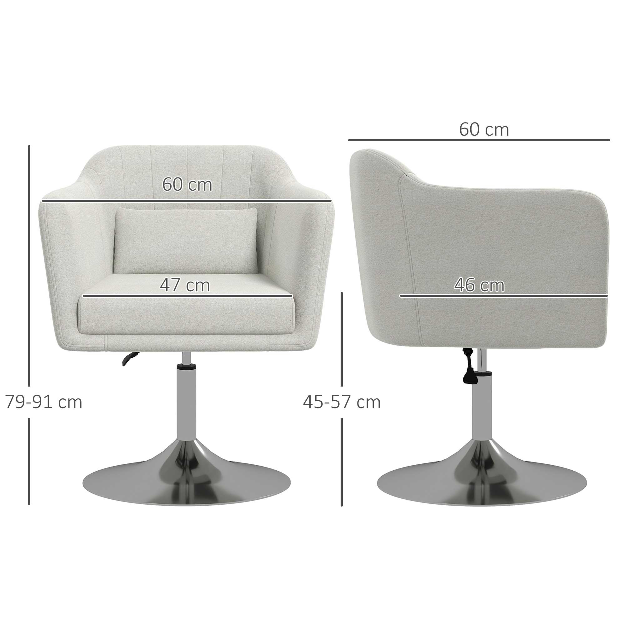 HOMCOM Modern Accent Chair with Swivel Base, Height Adjustable Arm Chair with Pillow for Living Room, Bedroom, Cream White - North Peak Garden Furniture