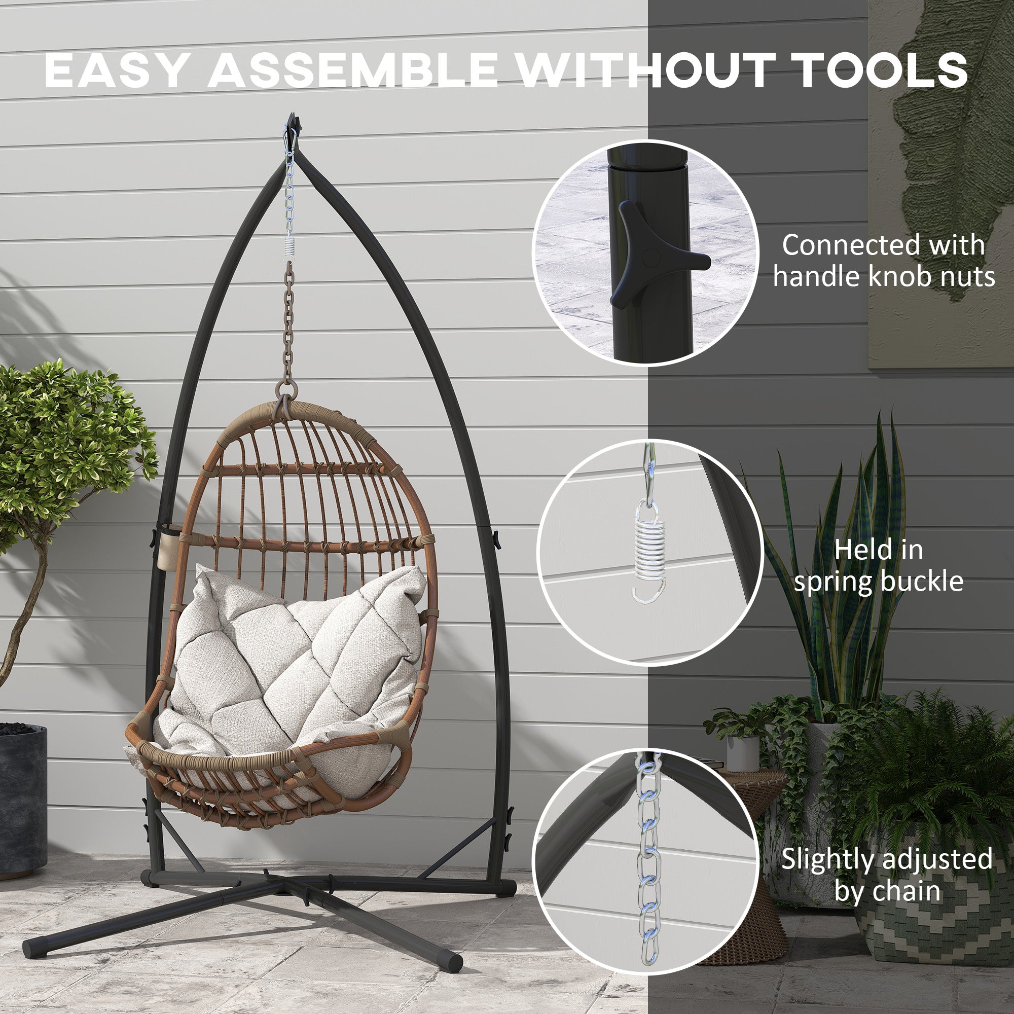 Outsunny Hammock Chair Stand Only, Hanging Chair Stand with X-Shape Base, Heavy Duty Steel Single Hammock Egg Swing Frame for Indoor Outdoor, 150 KG Load Capacity Black - North Peak Garden Furniture