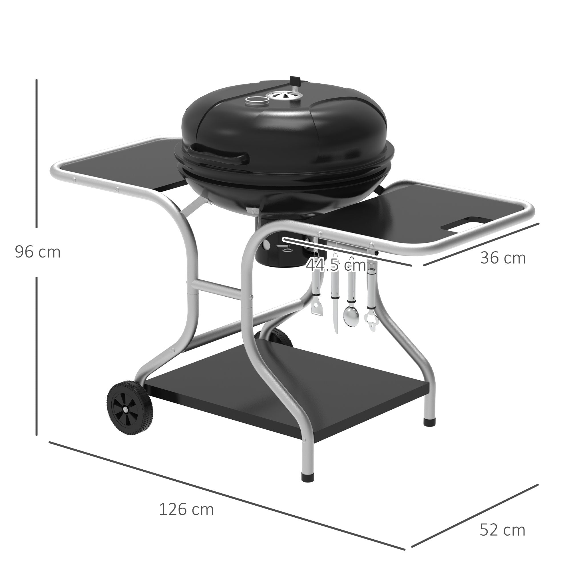 Outsunny Charcoal Grill Trolley Barbecue Grill W/ Wheels