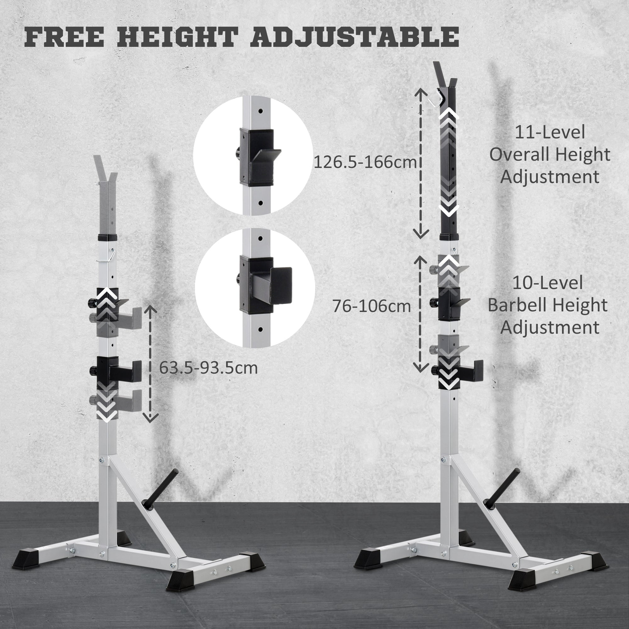 HOMCOM Weights Bar Barbell Rack Squat Stand Adjustable Portable Weight Lifting Max Load 200kg, Suitable For Home Gym Training Work Out - North Peak Garden Furniture