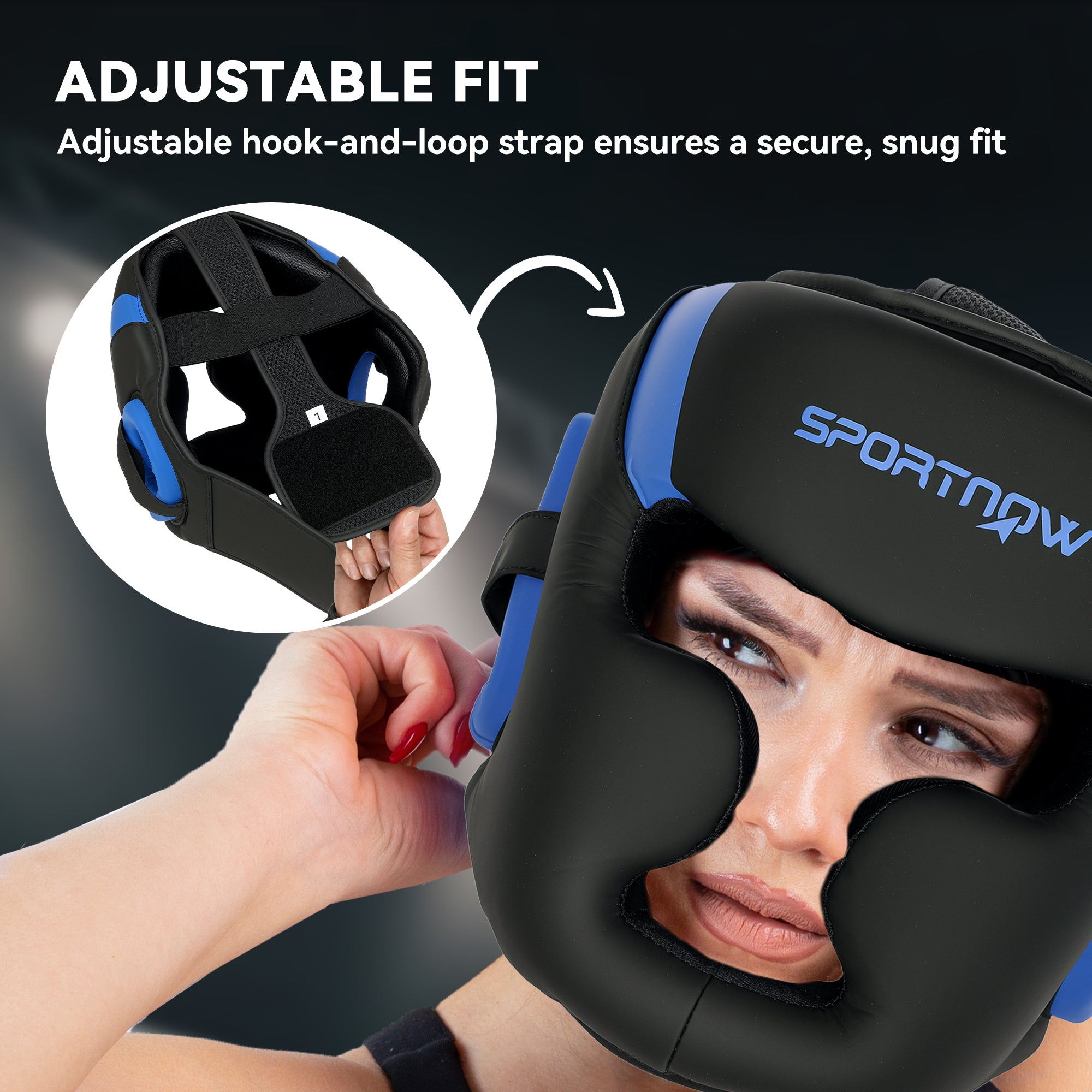 SPORTNOW Boxing Headguard, Boxing Headgear Helmet with Adjustable Strap for Full Face Protection for Kickboxing Sparring Martial Arts Karate Taekwondo, Blue - North Peak Garden Furniture