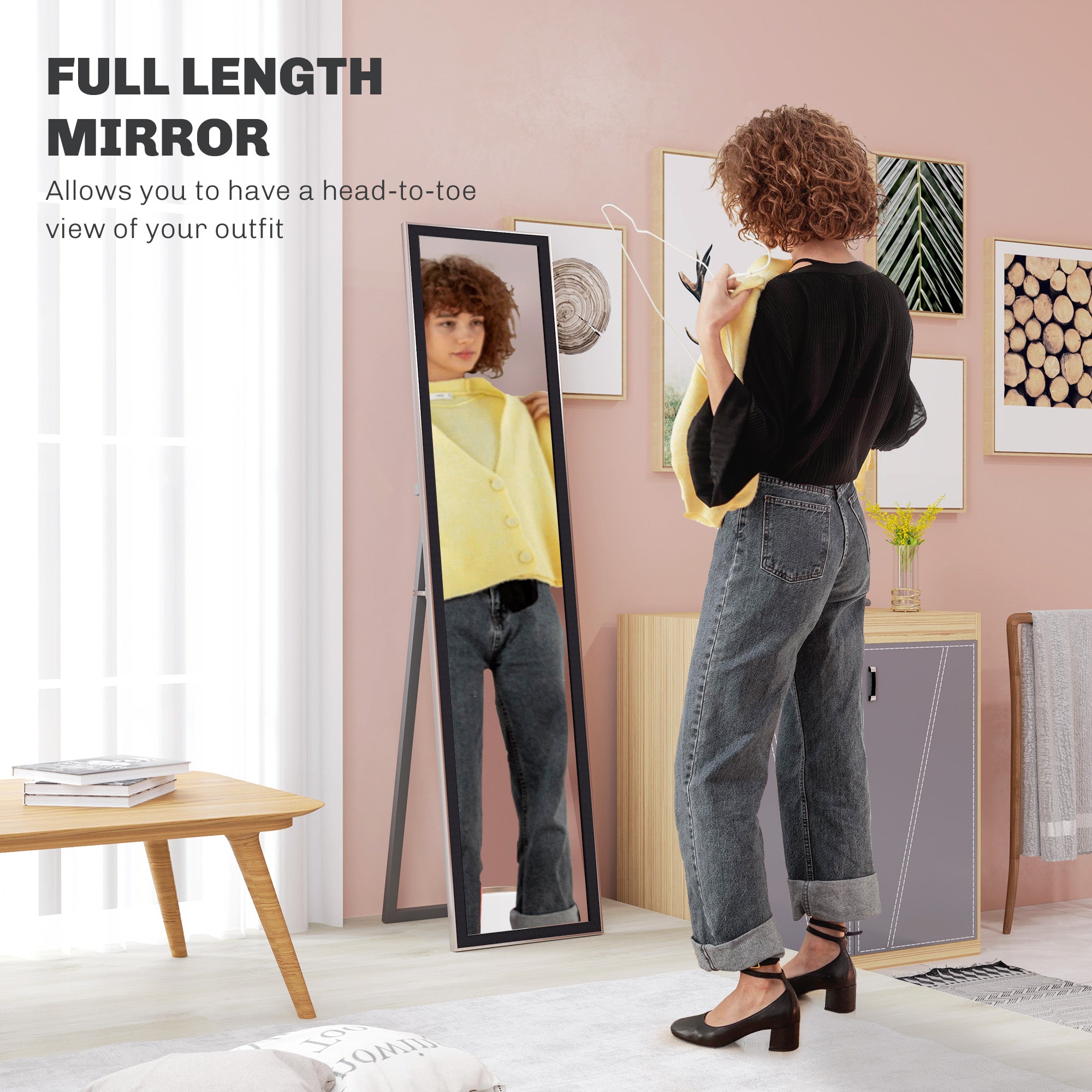 HOMCOM Glitter Frame Full-Length Mirror - Black - North Peak Garden Furniture