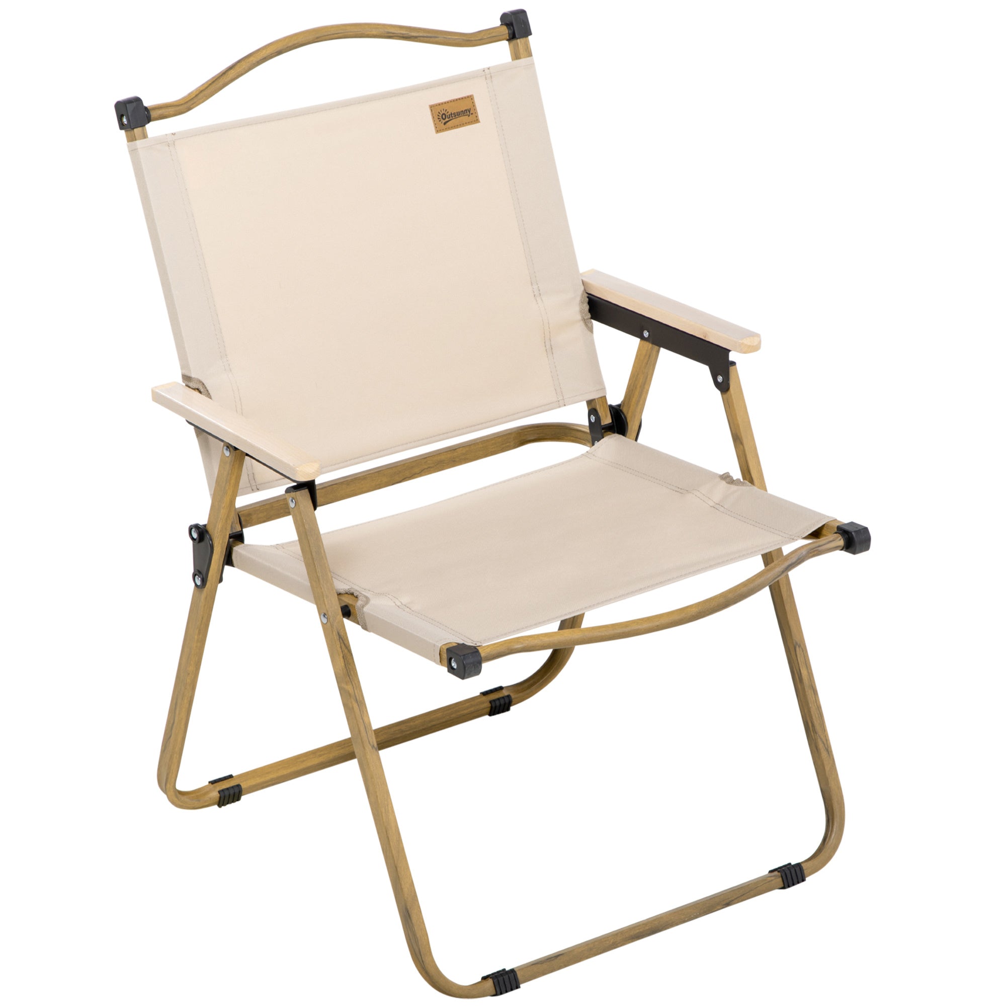 Outsunny Camping Chair for Adults, Lightweight Folding Chair, Portable Chair for Camping, Fishing, Beach and Outdoor Travel, Khaki - North Peak Garden Furniture
