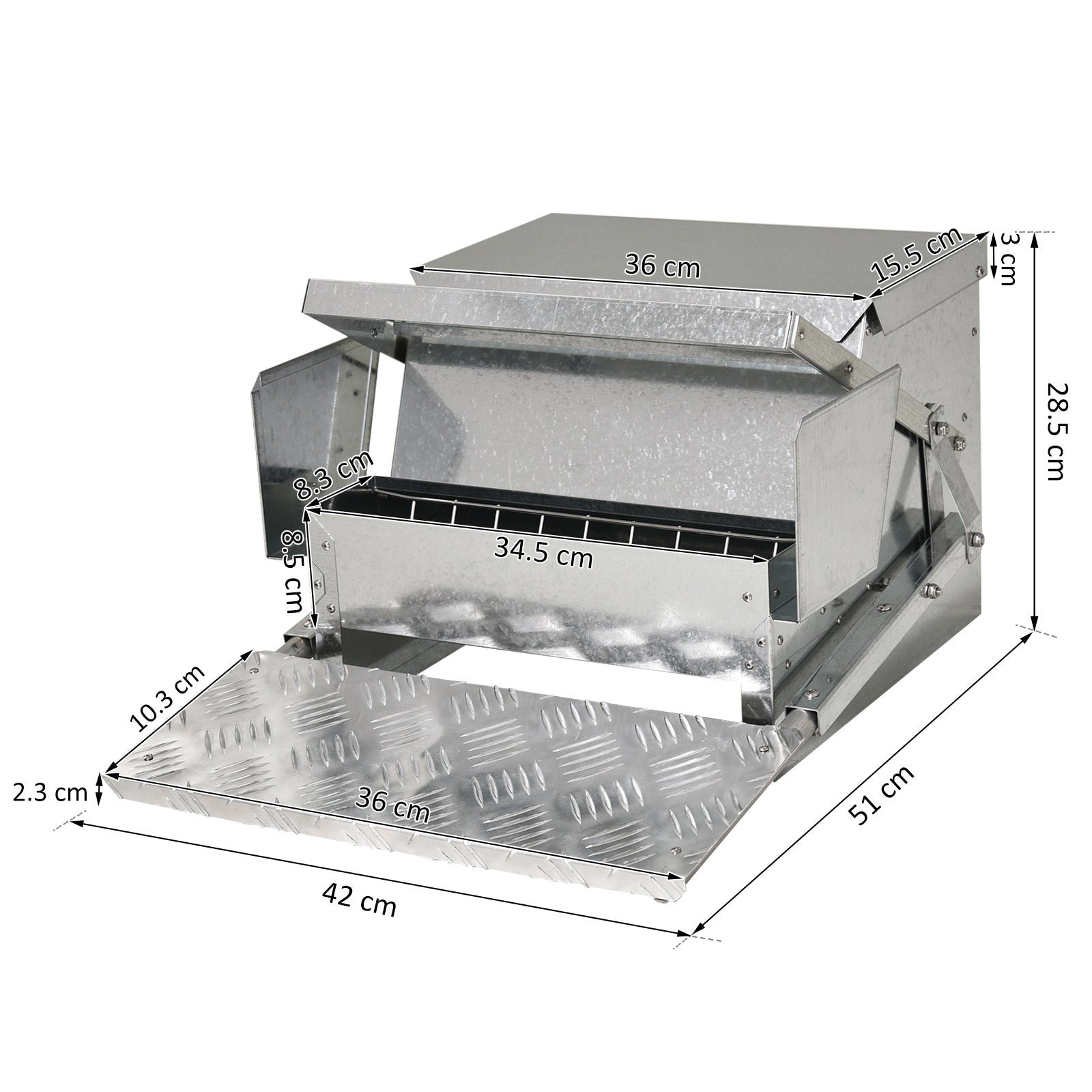 PawHut 11.5kg Capacity Automatic Chicken Poultry Feeder with a Galvanized Steel and Aluminium Build, Weatherproof Design