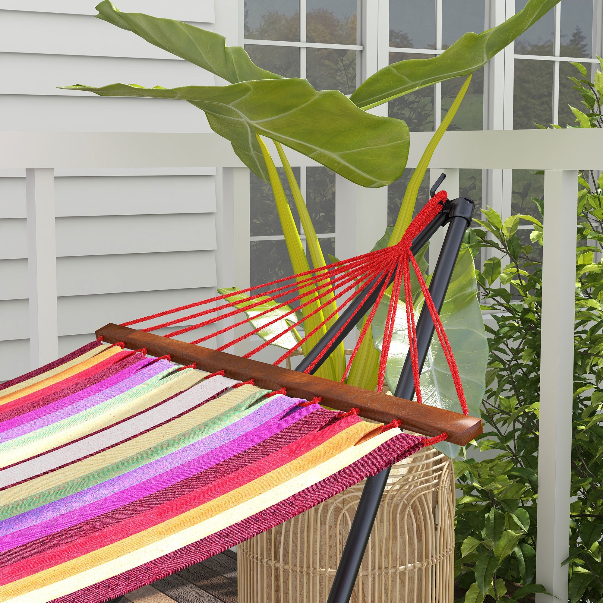 Outsunny Foldable Hammock Stand, Portable Hammock with Metal Frame, 2 in 1 Hammock Net Stand, Hammock Chair Stand with Carry Bag, Load Capacity 120kg, for Patio, Garden, Yard, Black - North Peak Garden Furniture