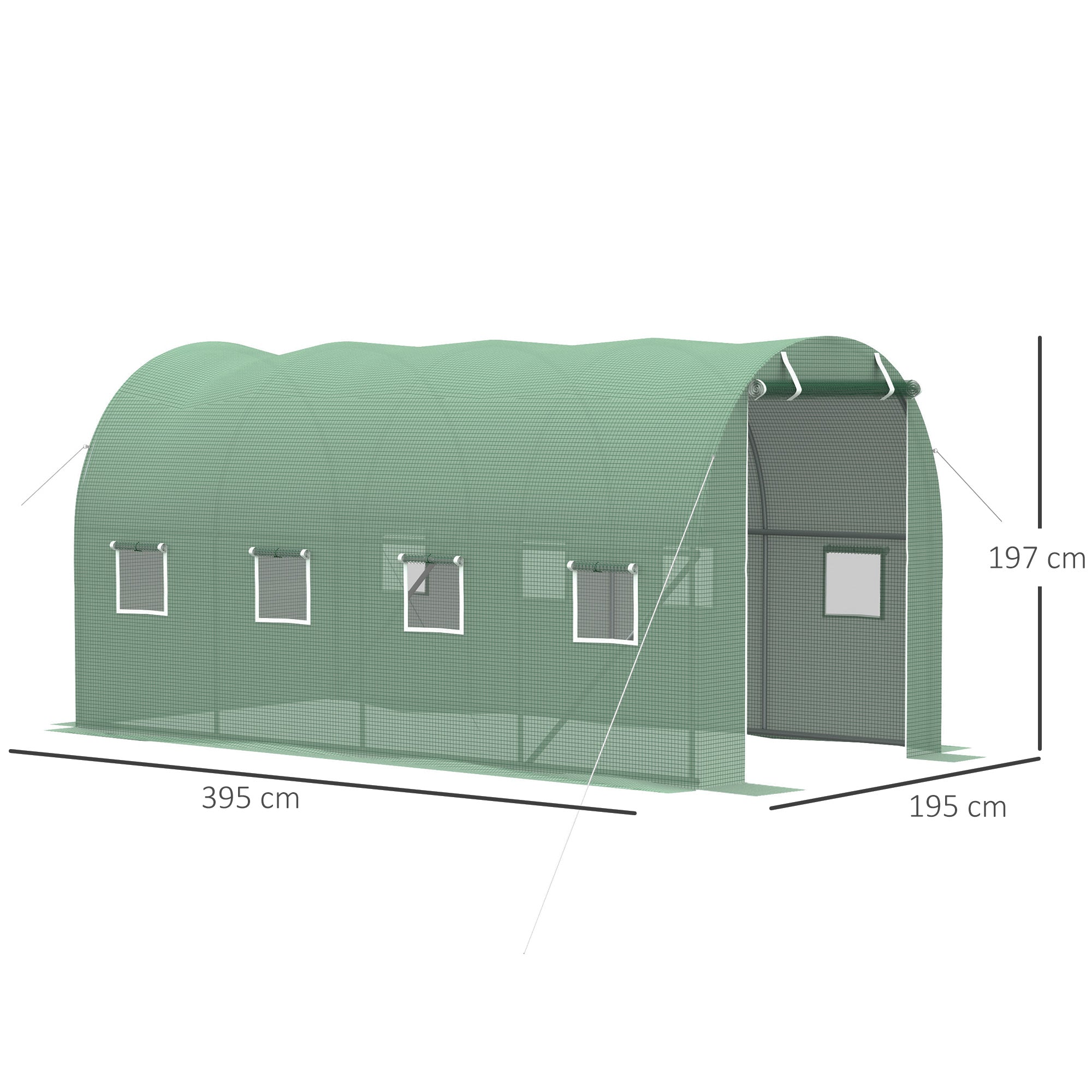 Outsunny Walk-in Polytunnel Greenhouse, Outdoor Garden Tunnel Greenhouse Tent with Zipped Roll-Up Door and 8 Mesh Windows, 4 x 2M