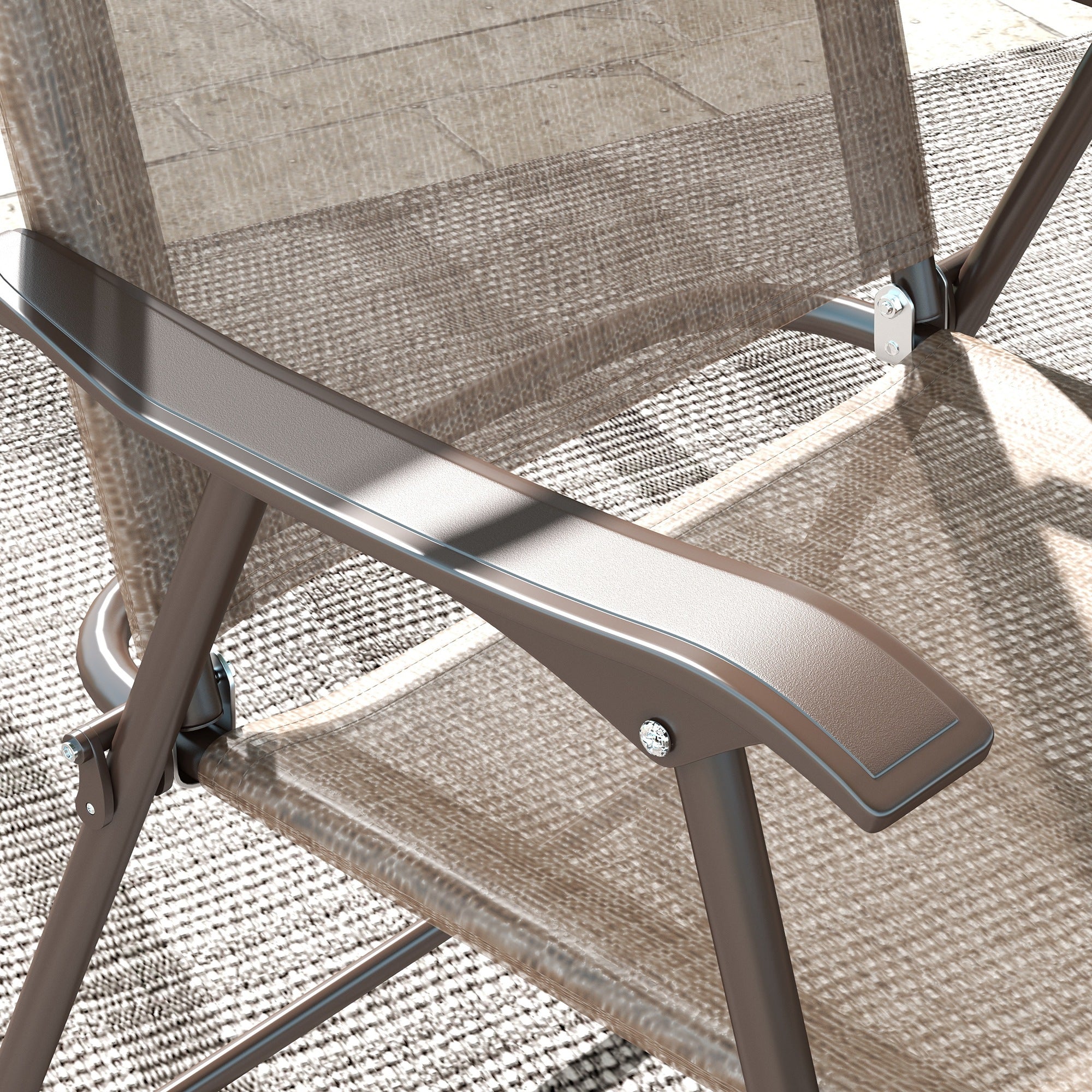 Outsunny Set of Two Folding Garden Chairs, with Fabric Mesh Seats - Mixed Brown - North Peak Garden Furniture