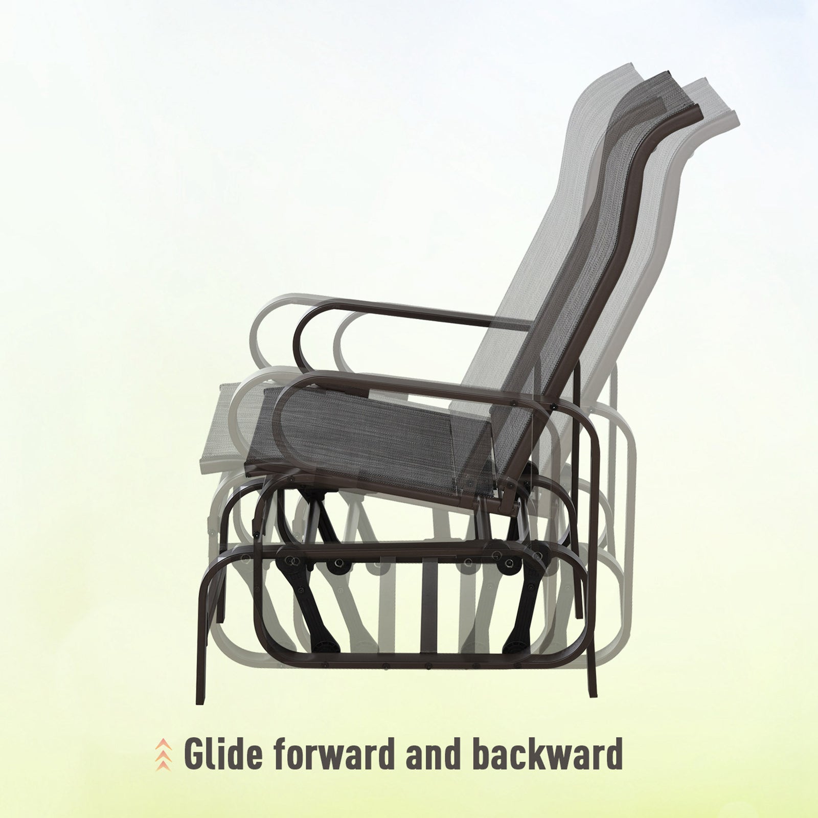 Outsunny 3 Pieces Garden Gliding Chair Set, Metal Frame 2 Single Armchair Swing Seater and 1 Glass Top Coffee Table w/ Breath Mesh Fabric Seat, Brown - North Peak Garden Furniture
