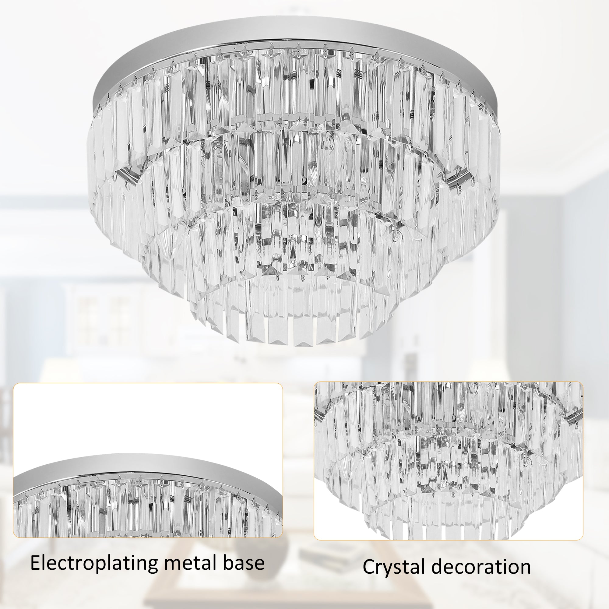 HOMCOM Round Crystal Ceiling Lamp 7 Lights Chandelier Mounted Fixture For Living Room Dining Room Hallway Modern - North Peak Garden Furniture