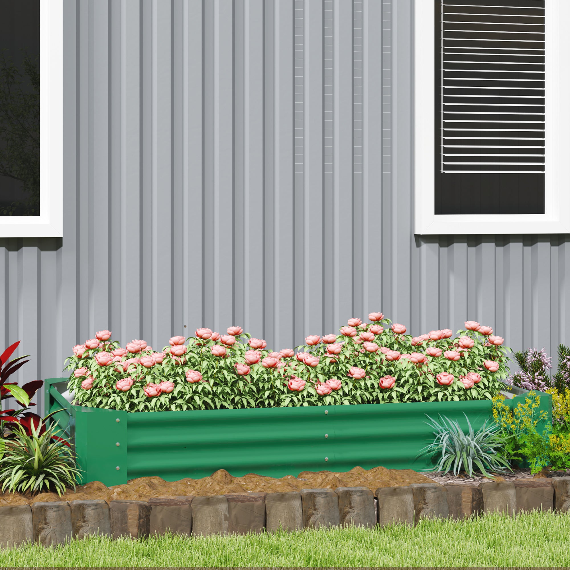 Outsunny 180 x 90cm Galvanised Steel Open Planter - Green - North Peak Garden Furniture