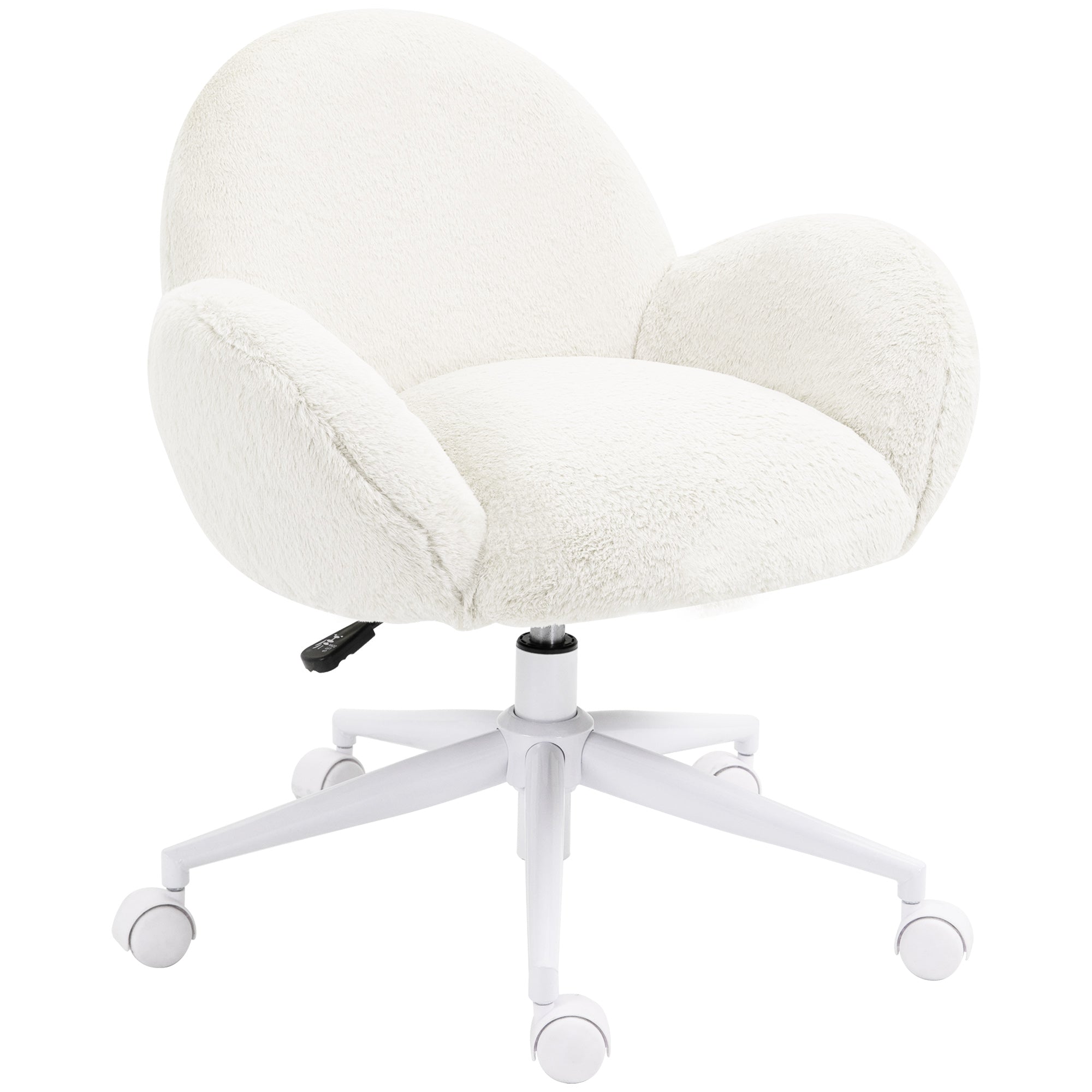 HOMCOM Makeup Vanity Chair, Cute Fluffy Desk Chair with Rolling Wheels for Bedroom Living Room, Cream White - North Peak Garden Furniture
