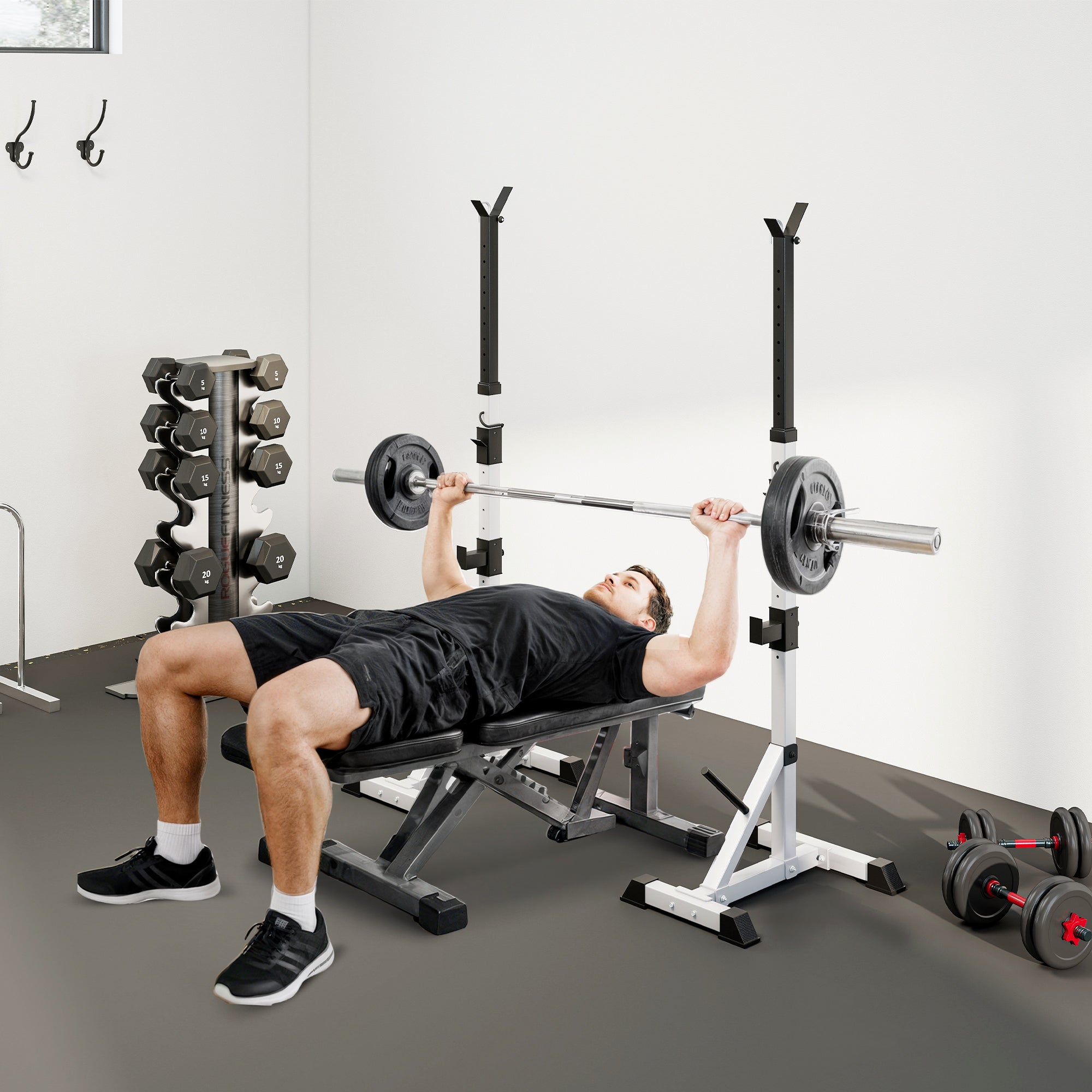 HOMCOM Weights Bar Barbell Rack Squat Stand Adjustable Portable Weight Lifting Max Load 200kg, Suitable For Home Gym Training Work Out