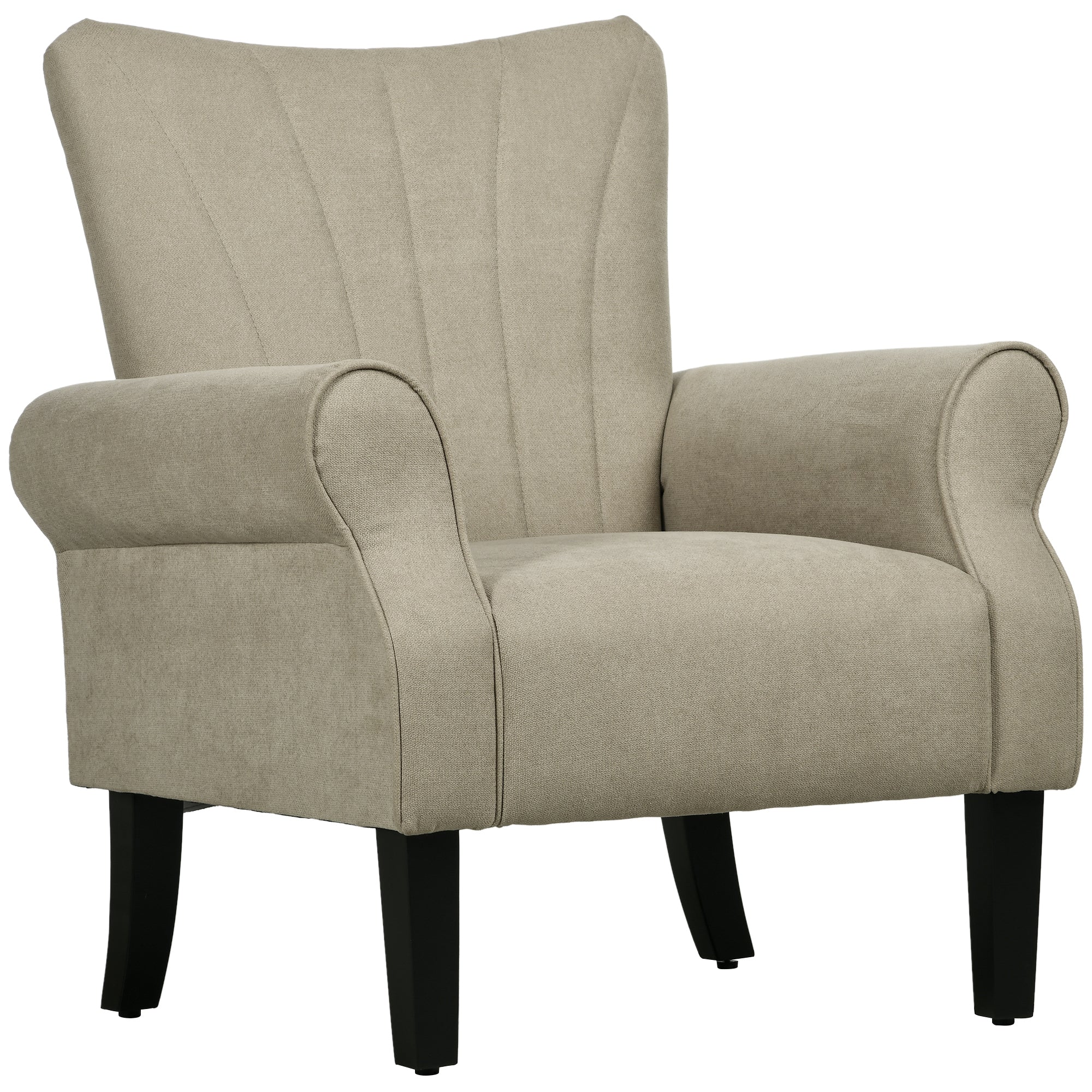 HOMCOM Upholstered Accent Chair with High Back, Rolled Arms and Wood Legs, Soft Thick Padded Armchair, Beige - North Peak Garden Furniture