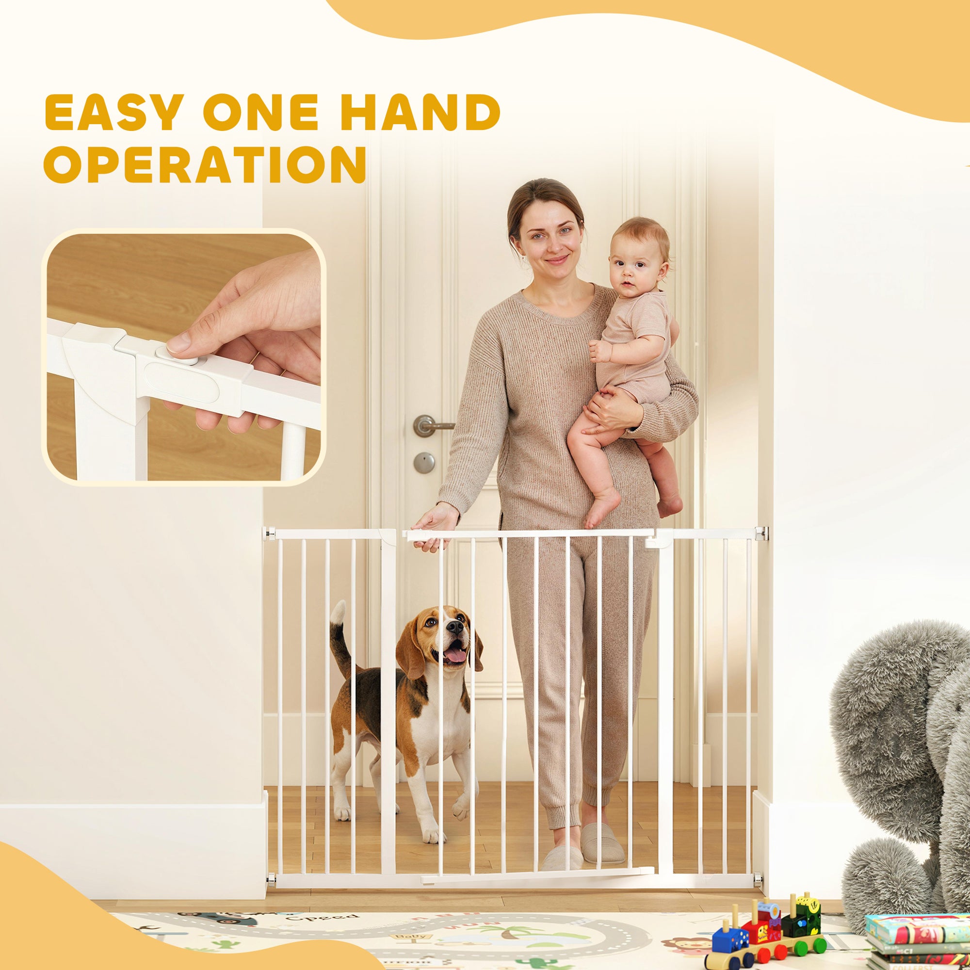 PawHut Dog Gate Pet Safety Gate Stair Barrier Pressure Fit Adjustable 76-82/86-97/101-107 cm, White