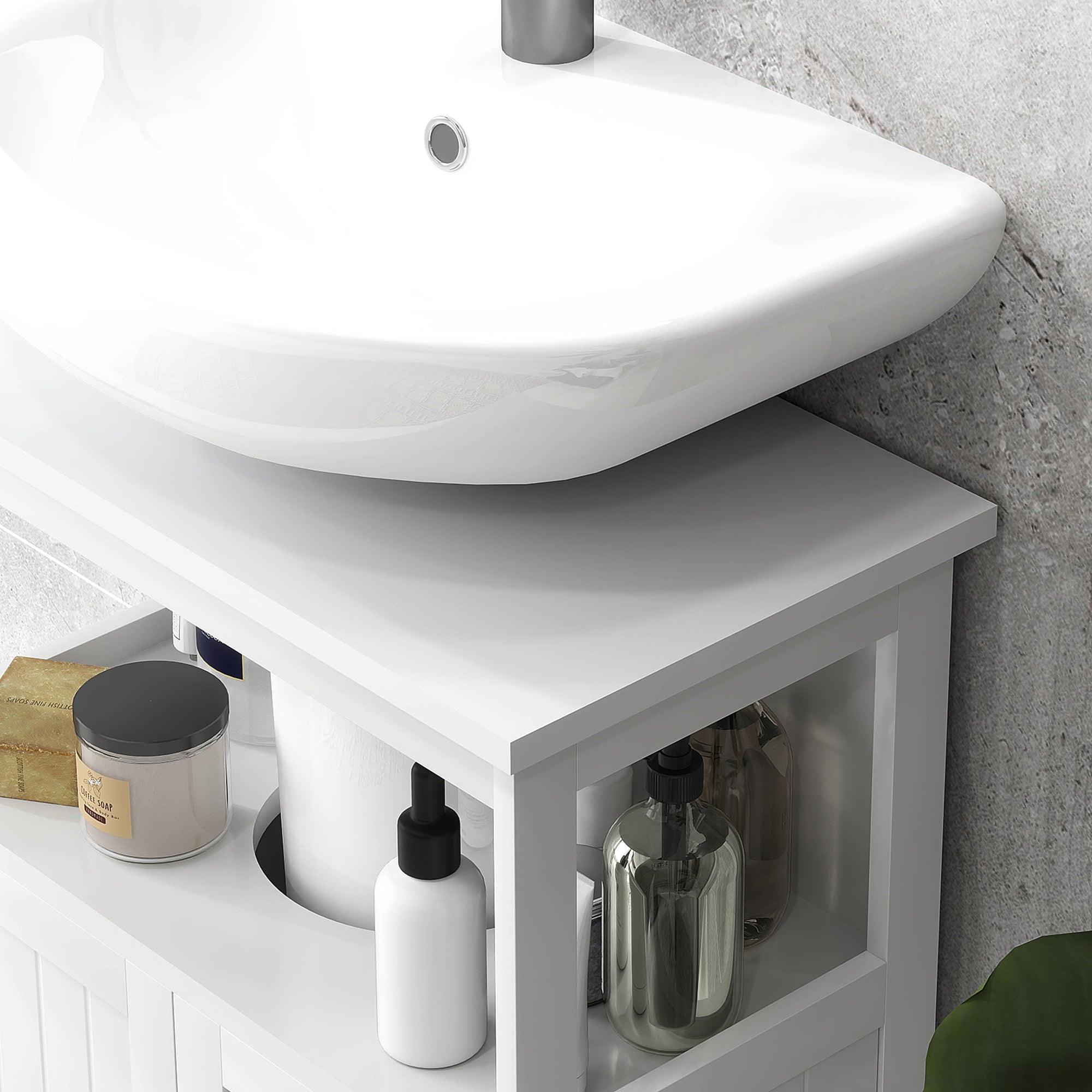 kleankin Pedestal Under Sink Cabinet with Double Doors, Modern Bathroom Vanity Storage Unit with Shelves, White - North Peak Garden Furniture