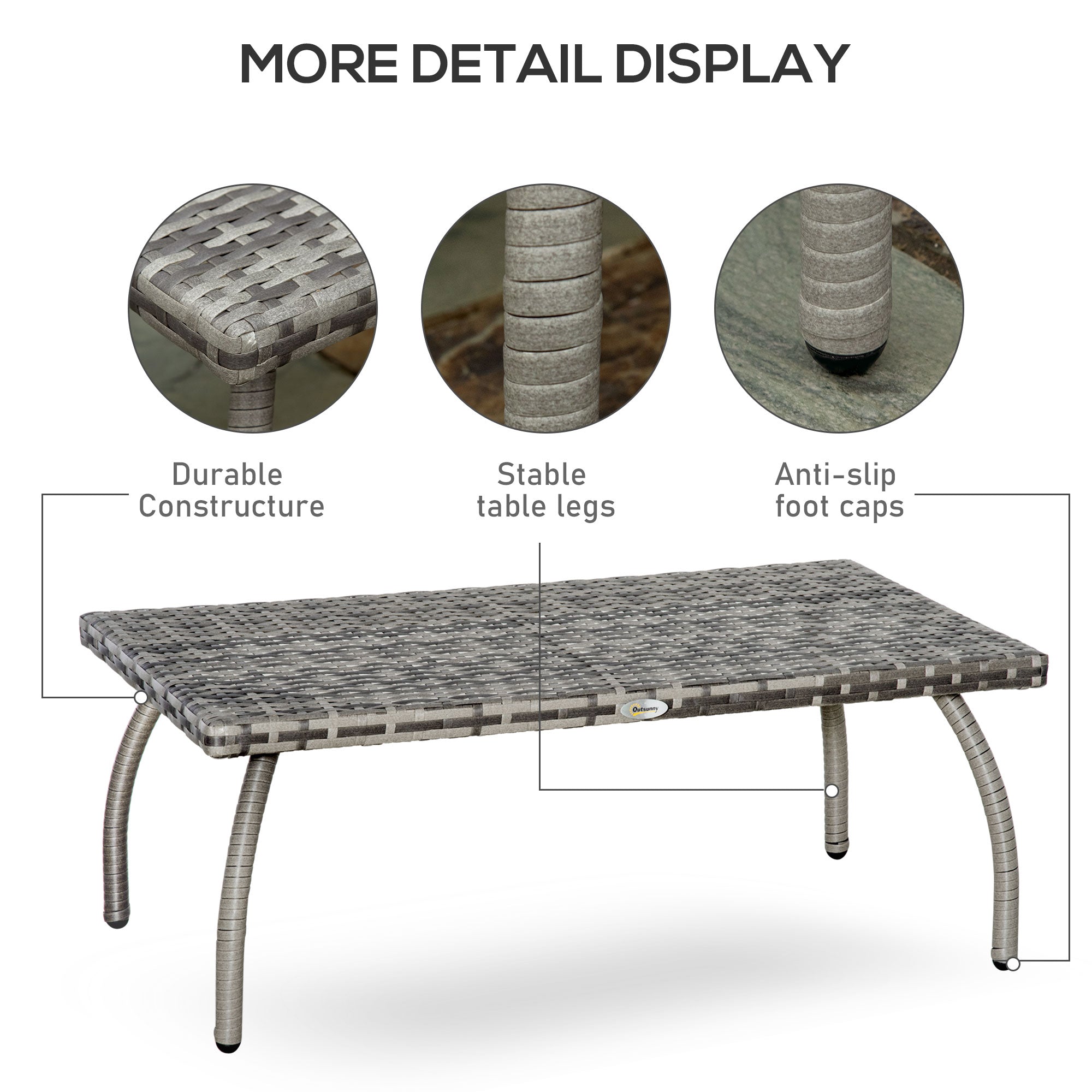 Outsunny PE Wicker Rattan Garden Coffee Table - Mixed Grey