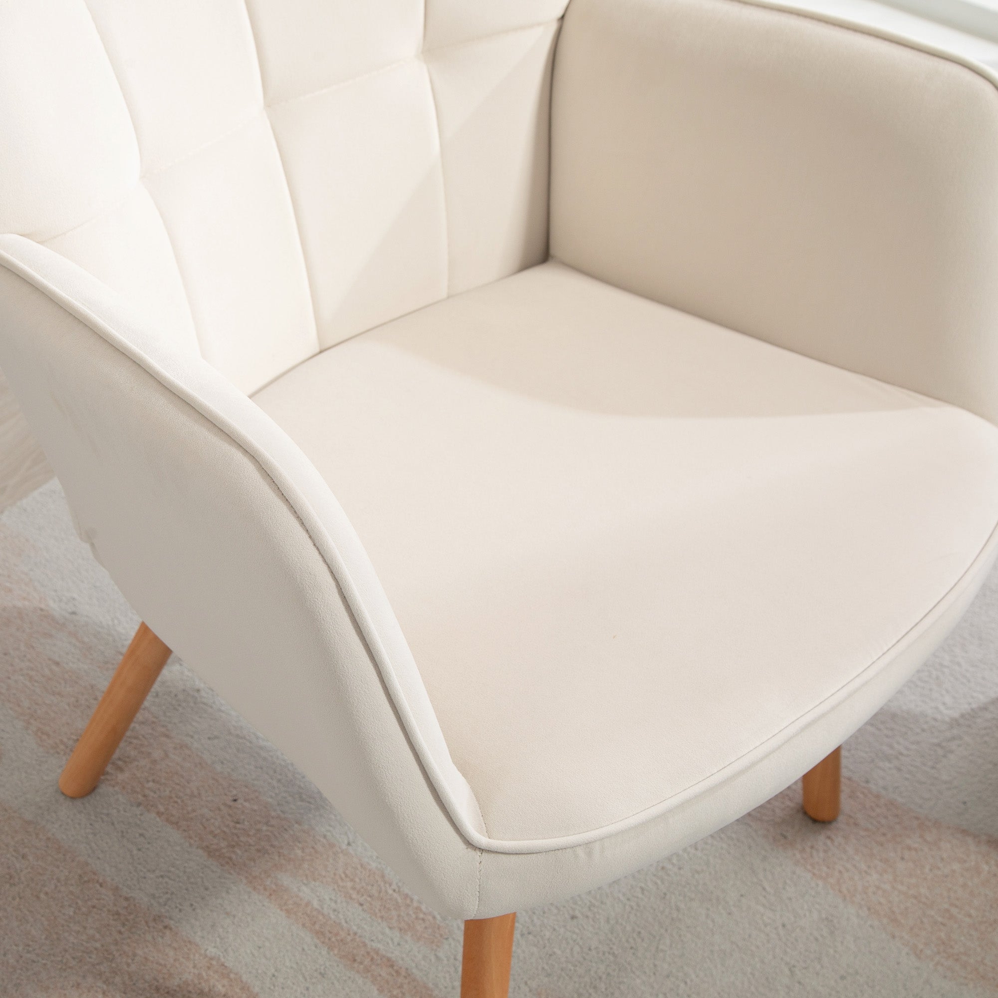 HOMCOM Modern Accent Chair Set of 2 Velvet-Touch Tufted Wingback Armchair Upholstered Leisure Lounge Sofa Club Chair with Wood Legs, Cream White