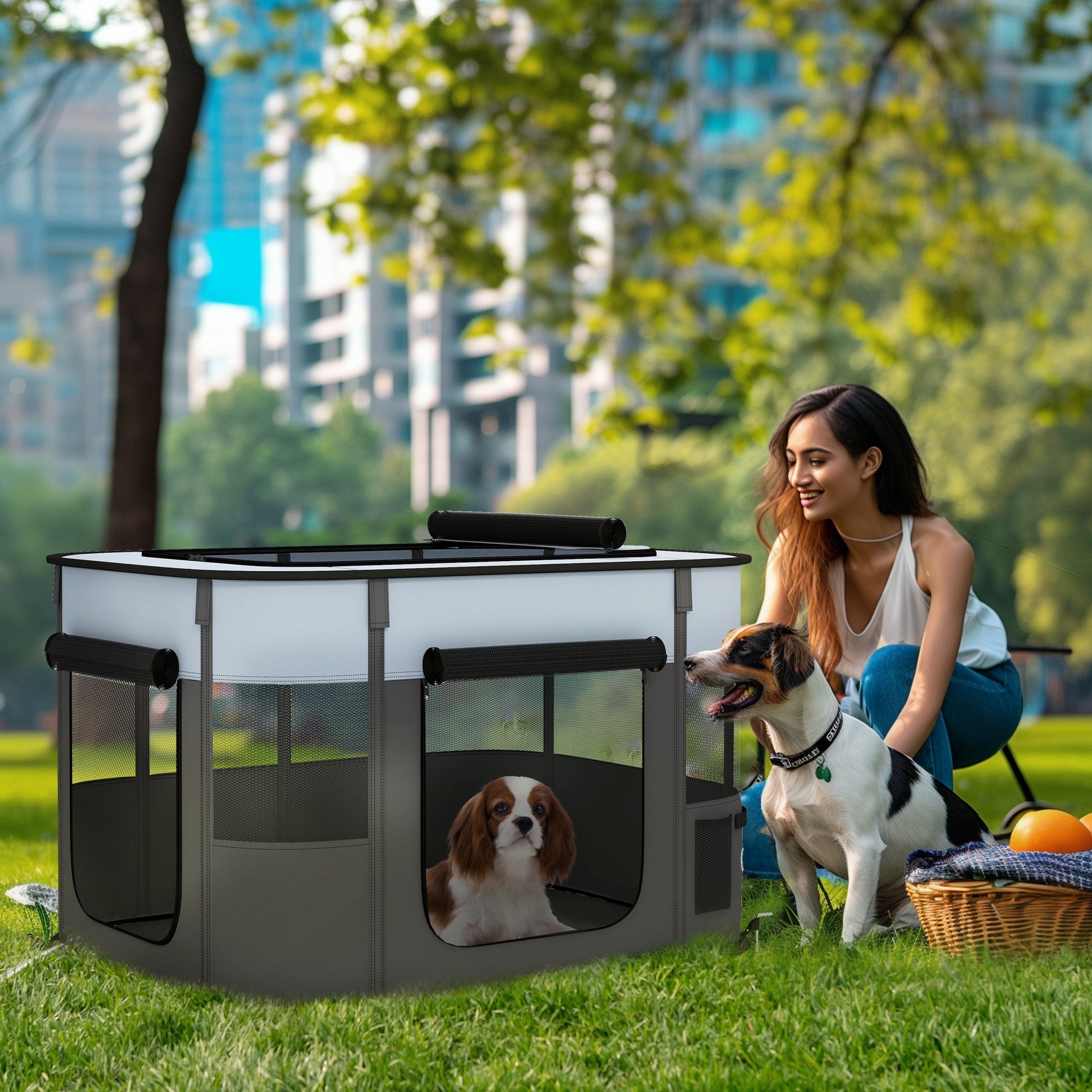 PawHut Foldable Dog Pen with Storage Bag for Indoor/Outdoor Use - Grey - North Peak Garden Furniture