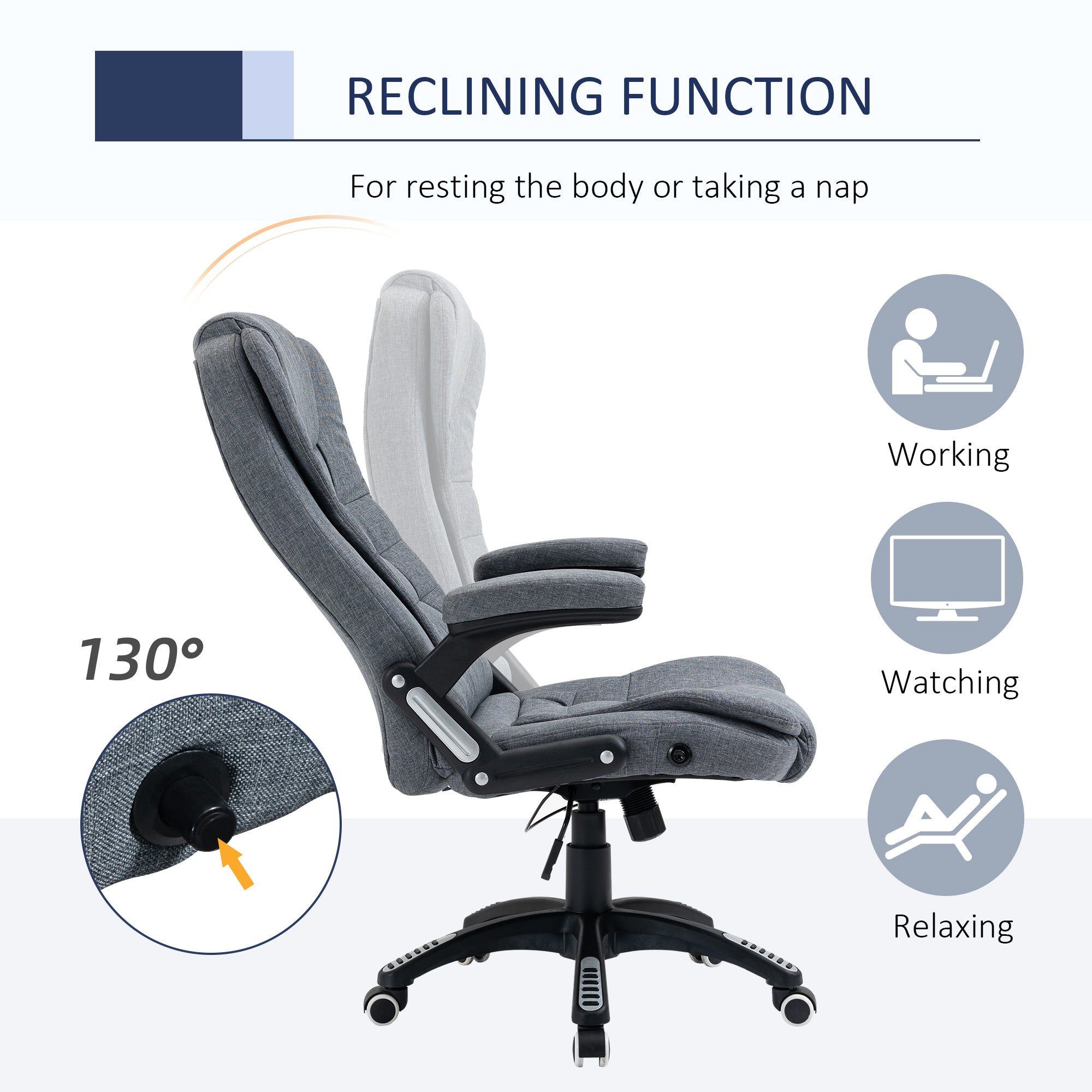 Vinsetto Ergonomic Office Chair Comfortable Desk Chair with Armrests Adjustable Height Reclining and Tilt Function Dark Grey - North Peak Garden Furniture