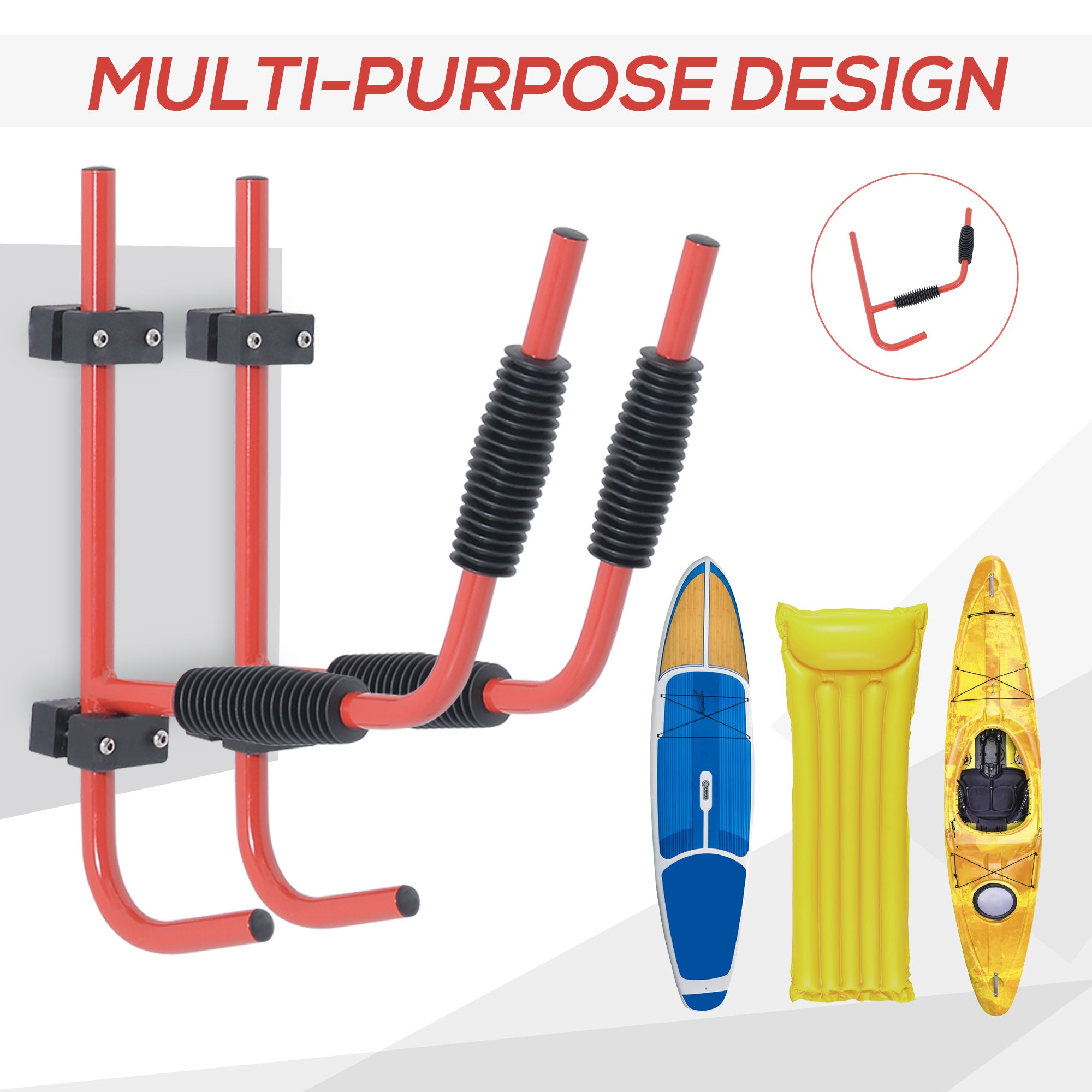 HOMCOM Kayak Canoe Heavy Duty Wall Mounted Storage Holder Rack Heavy Duty Storing Hangers Red - North Peak Garden Furniture