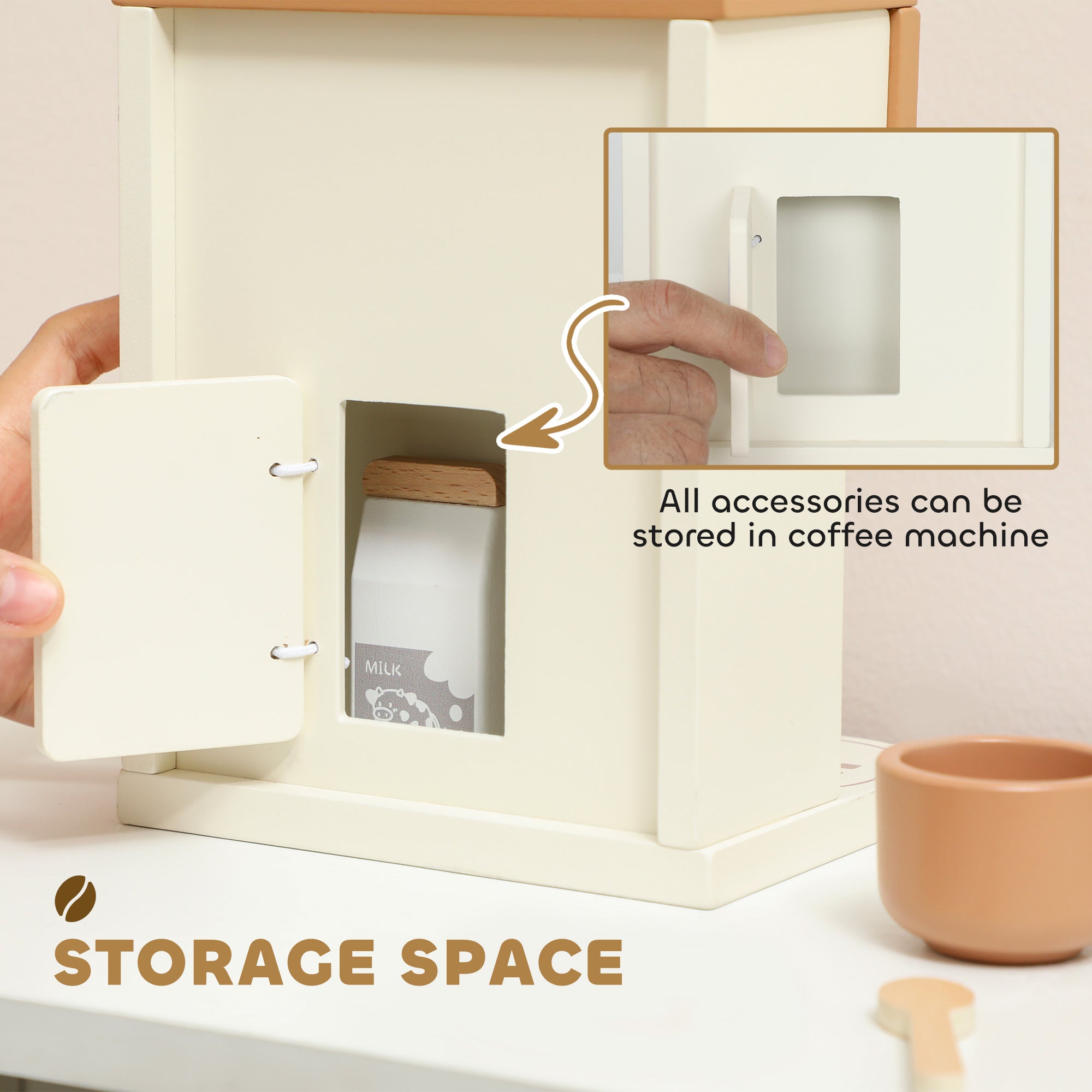 AIYAPLAY Kids Wooden Coffee Machine Toy, Pretend Play Kitchen Accessories Gift for Boys and Girls Ages 3+