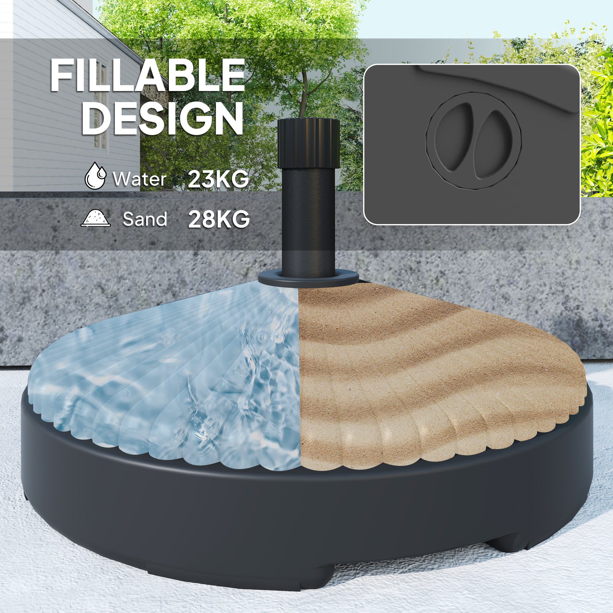 Outsunny Garden Parasol Base Holder, 28kg Sand Filled, 23kg Water Filled, Sun Umbrella Base, Φ55 x 30H cm Black