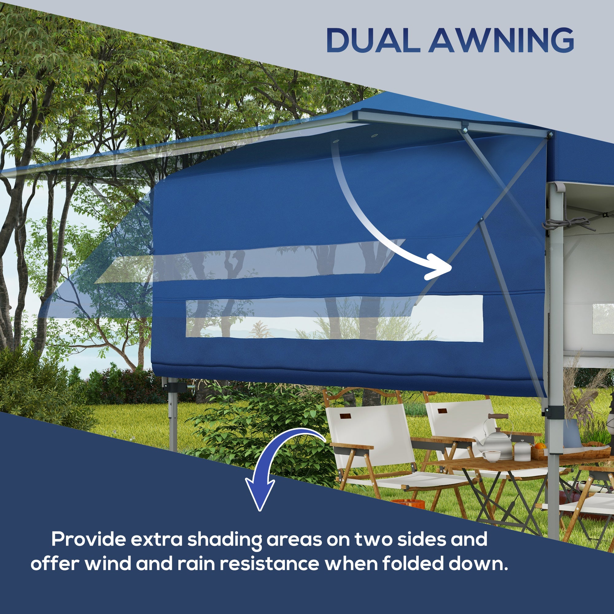 Outsunny 5 x 3m Height Adjustable Pop-Up Gazebo, with Accessories - Blue - North Peak Garden Furniture