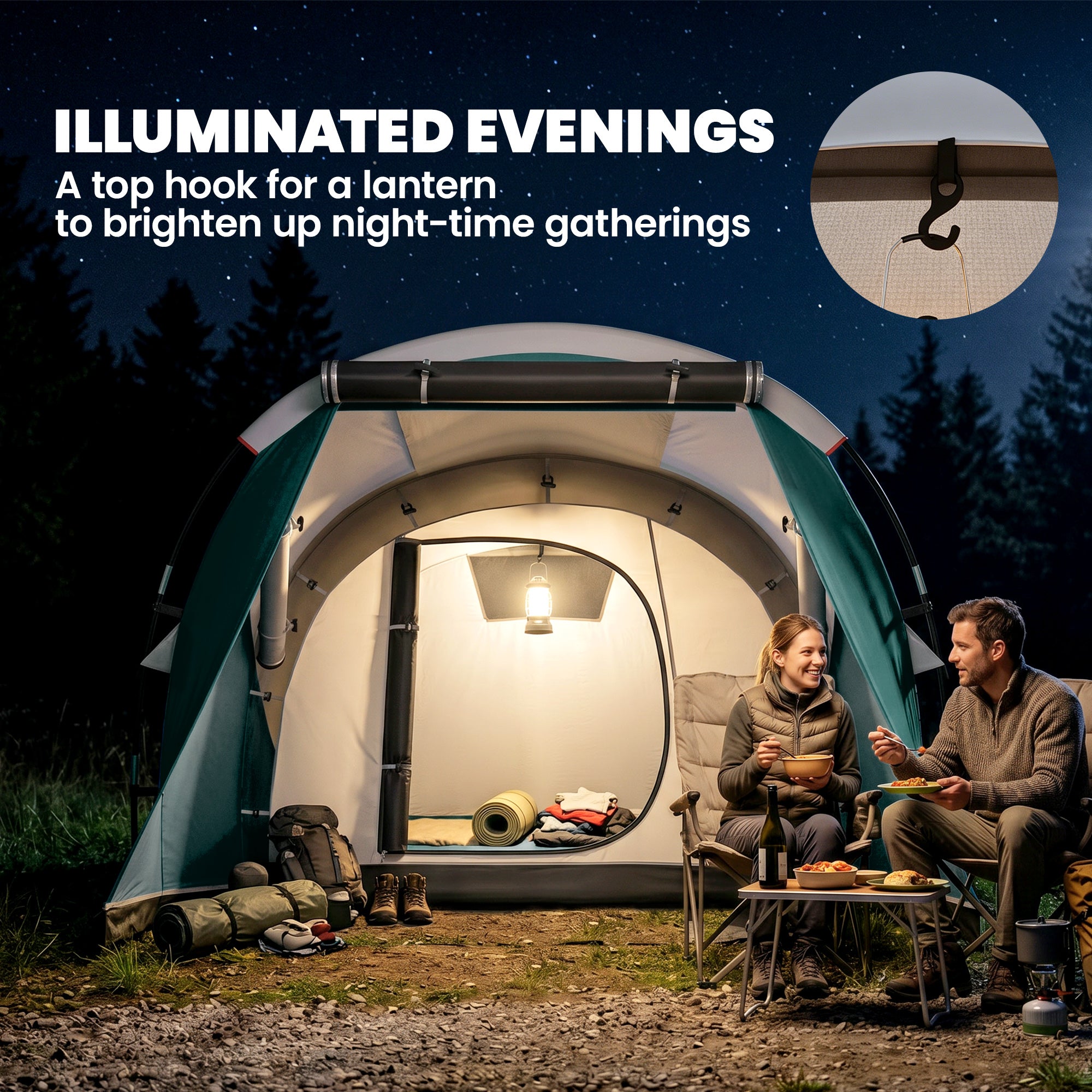 Outsunny Three-Man, 3000mm Water-Resistant Two-Room Tunnel Tent - Green