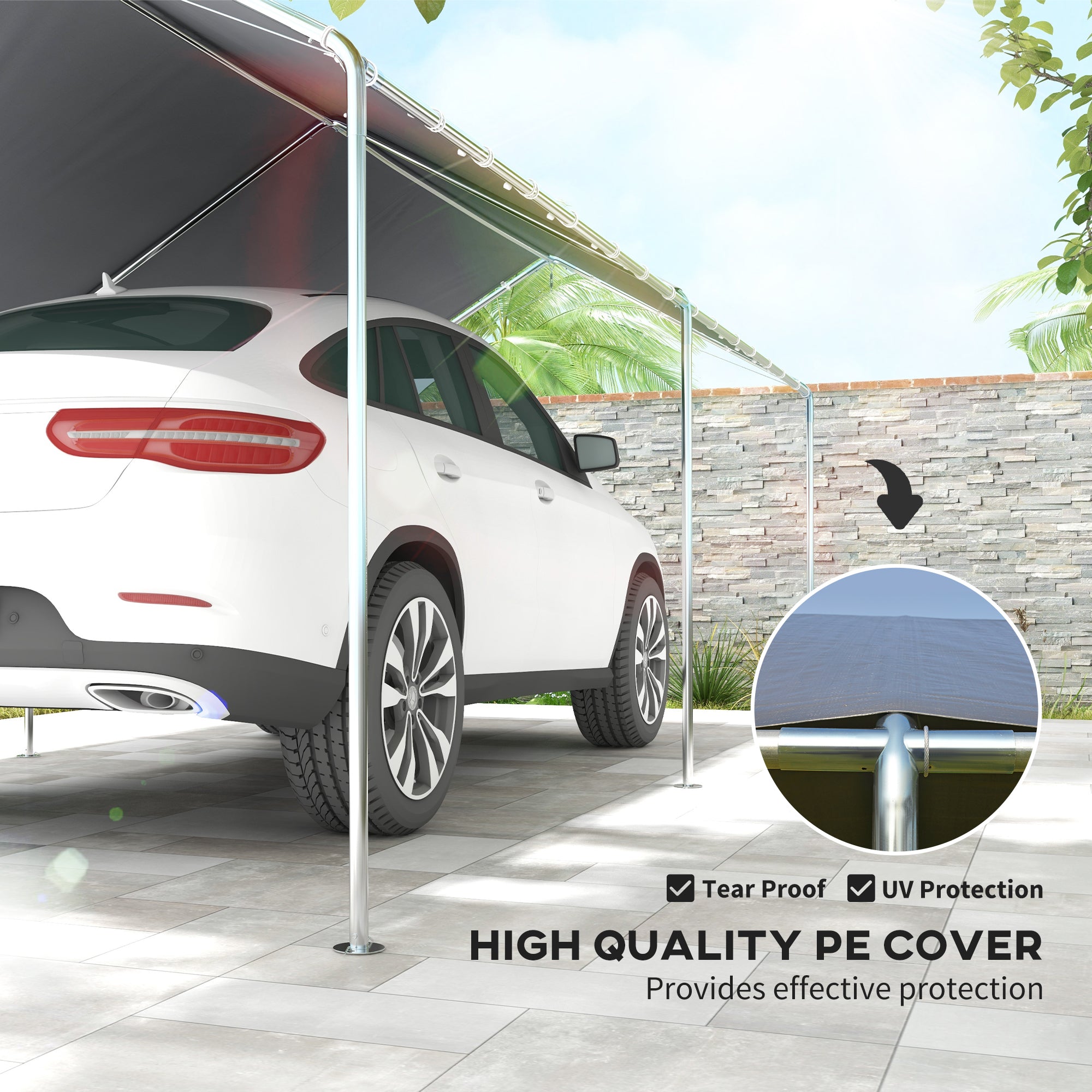Outsunny 3 x 6m Heavy Duty Carport Garage Car Shelter Galvanized Steel Outdoor Open Canopy Tent Water UV Resistant Waterproof, Grey - North Peak Garden Furniture