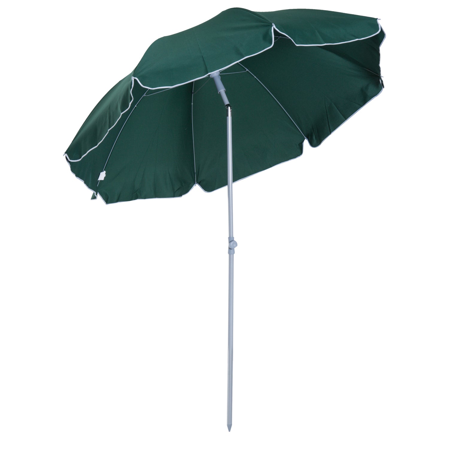 Outsunny 2.2m Beach Umbrella, Portable Parasol with Tilting Function, Outdoor Sunshade Shelter with 8 Ribs, Green - North Peak Garden Furniture